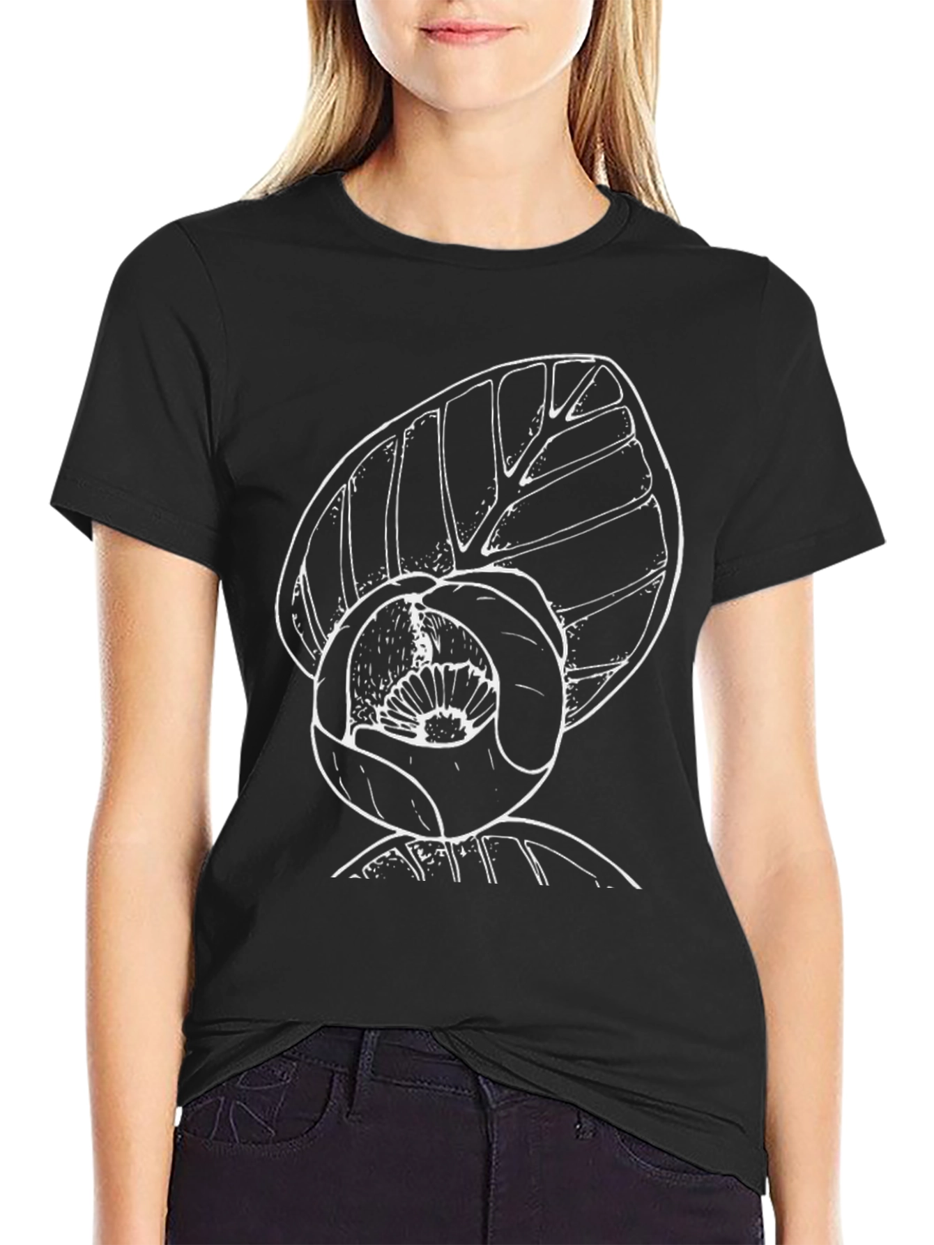 Black T-Shirt with White Floral Print