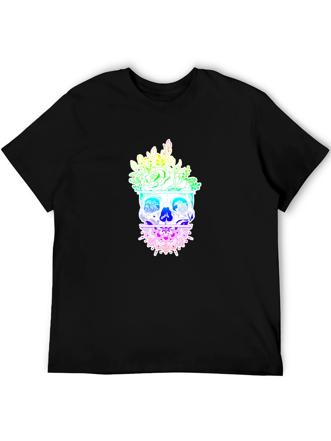 Floral Skull Graphic T-Shirt - Rainbow Design