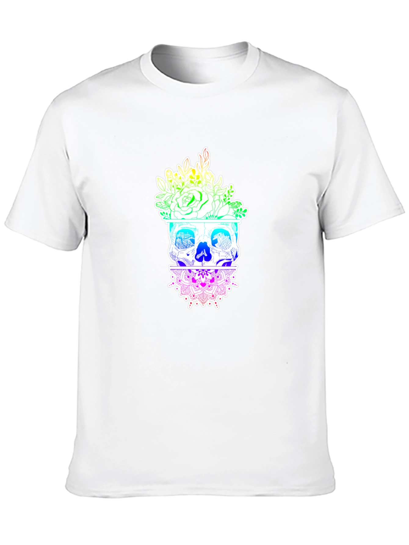 Floral Skull Graphic T-Shirt - Rainbow Design