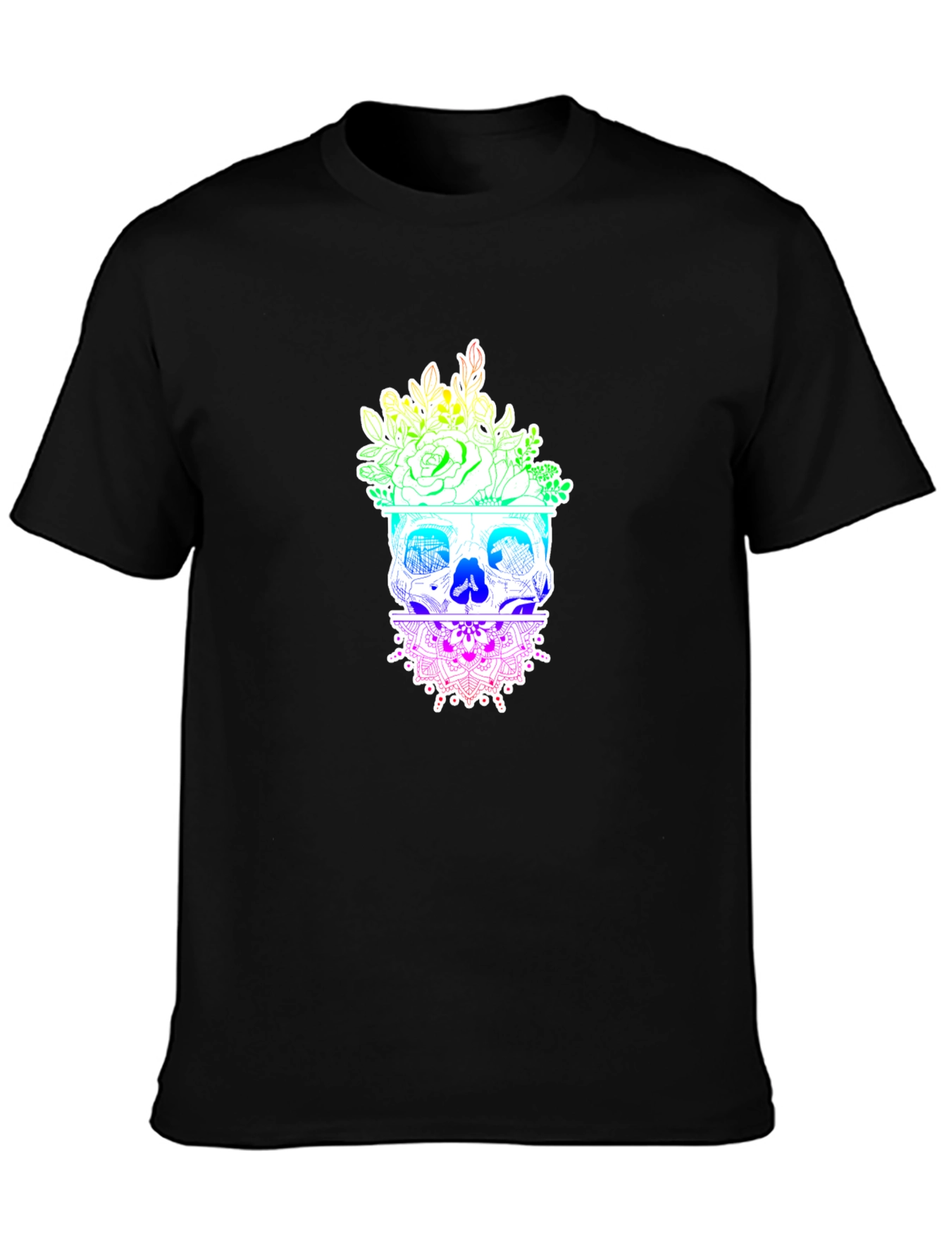 Floral Skull Graphic T-Shirt - Rainbow Design