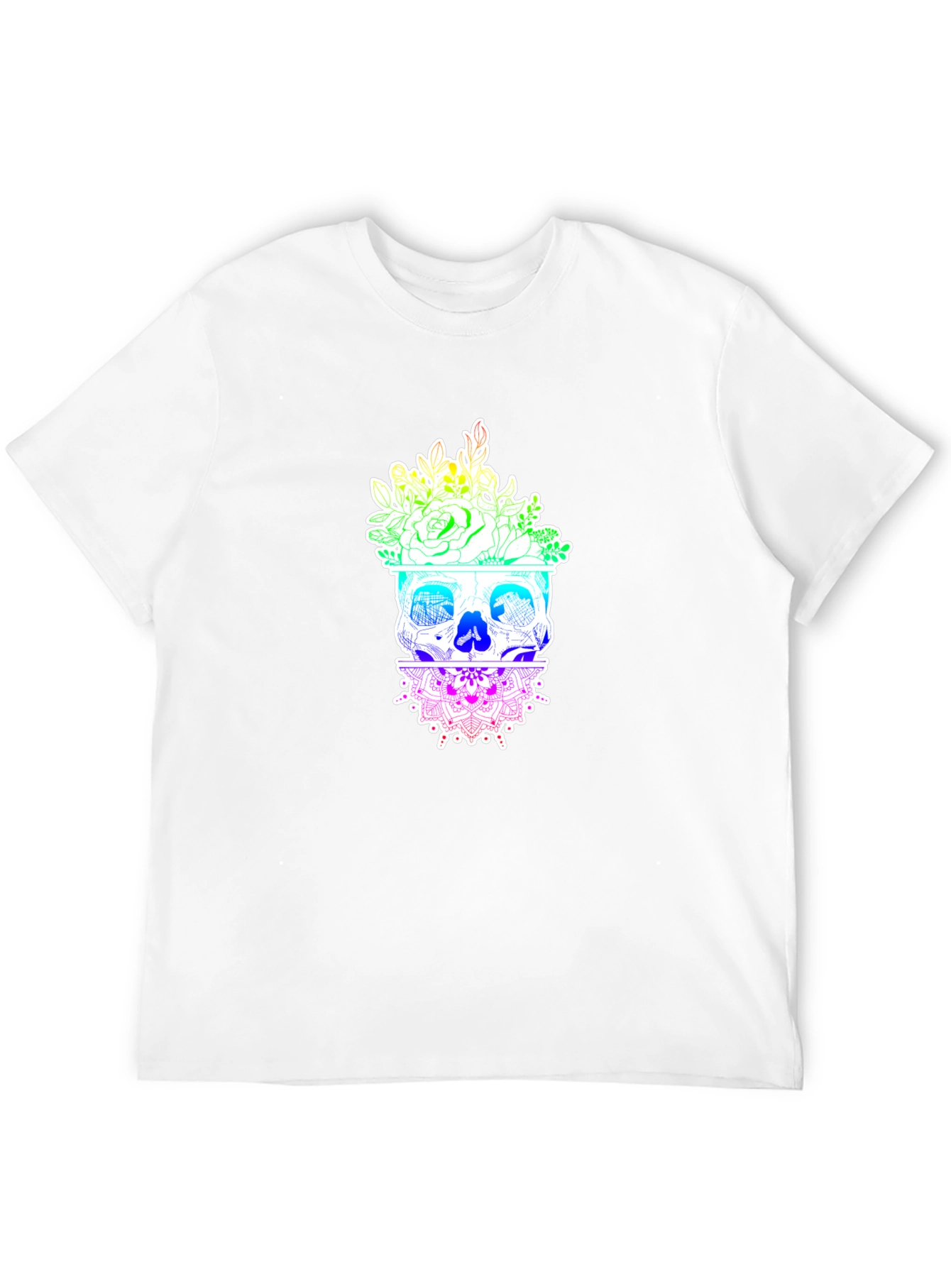 Floral Skull Graphic T-Shirt - Rainbow Design