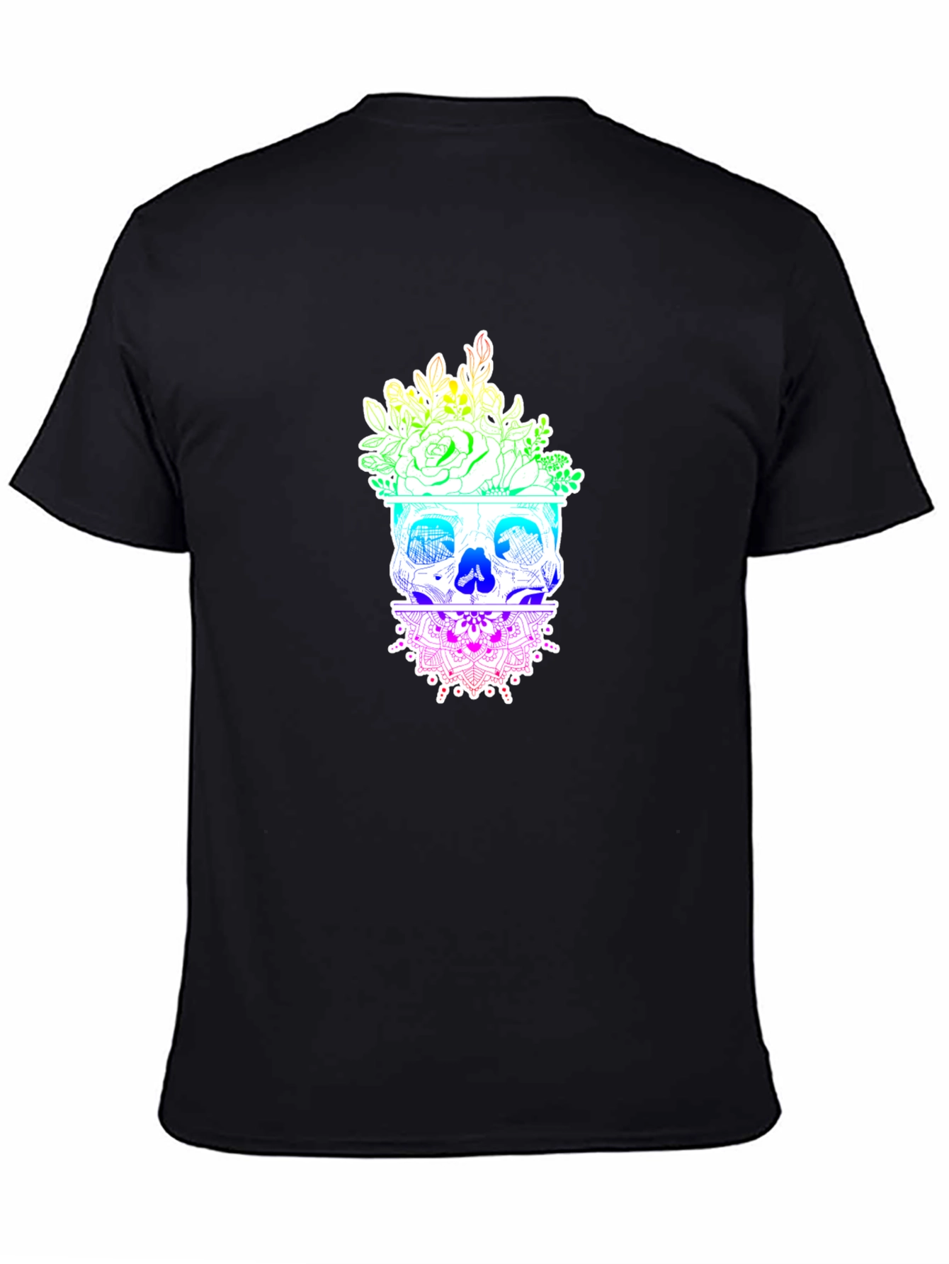 Floral Skull Graphic T-Shirt - Rainbow Design