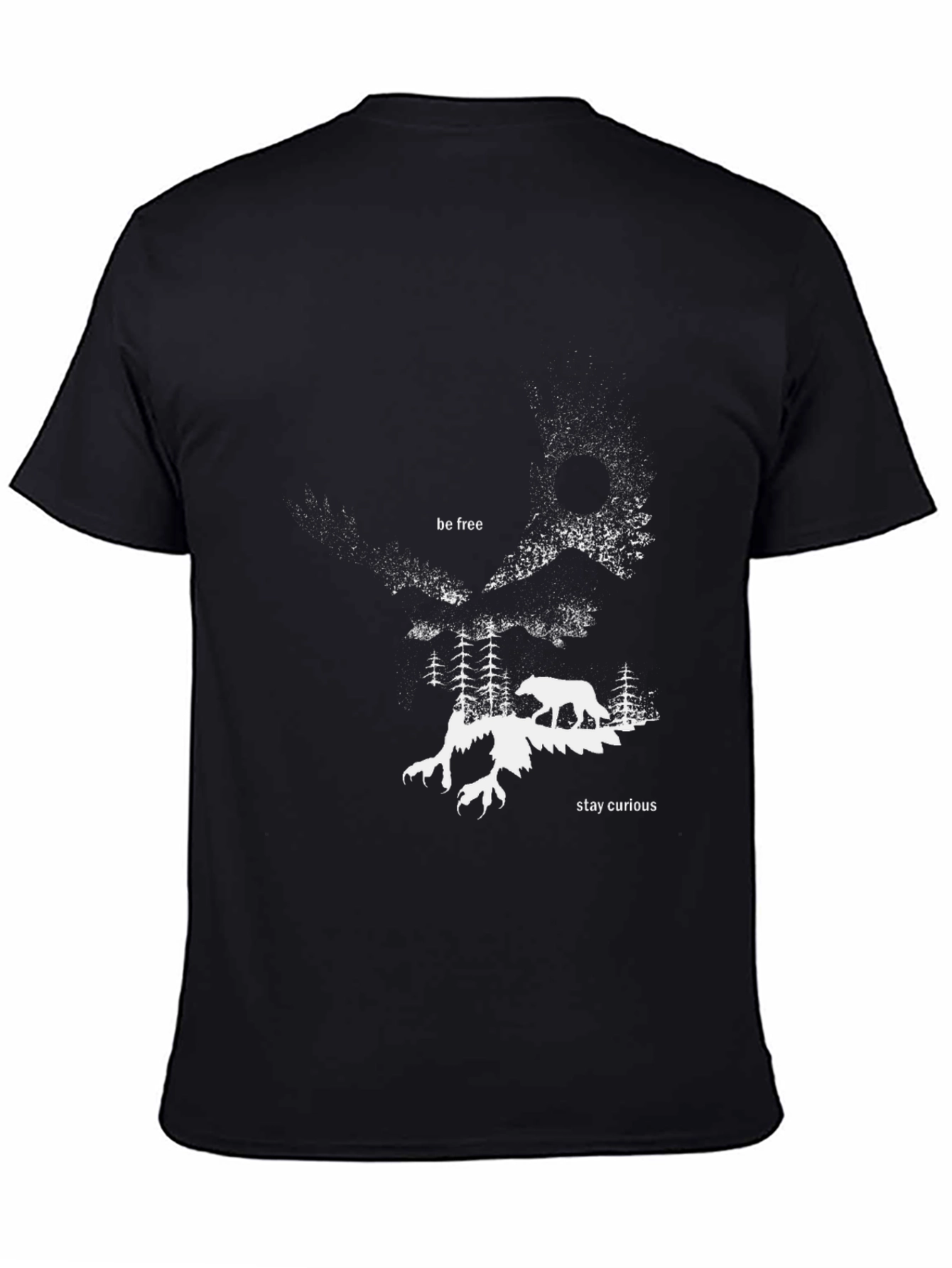 Abstract Forest Wolf Graphic Tee - Black