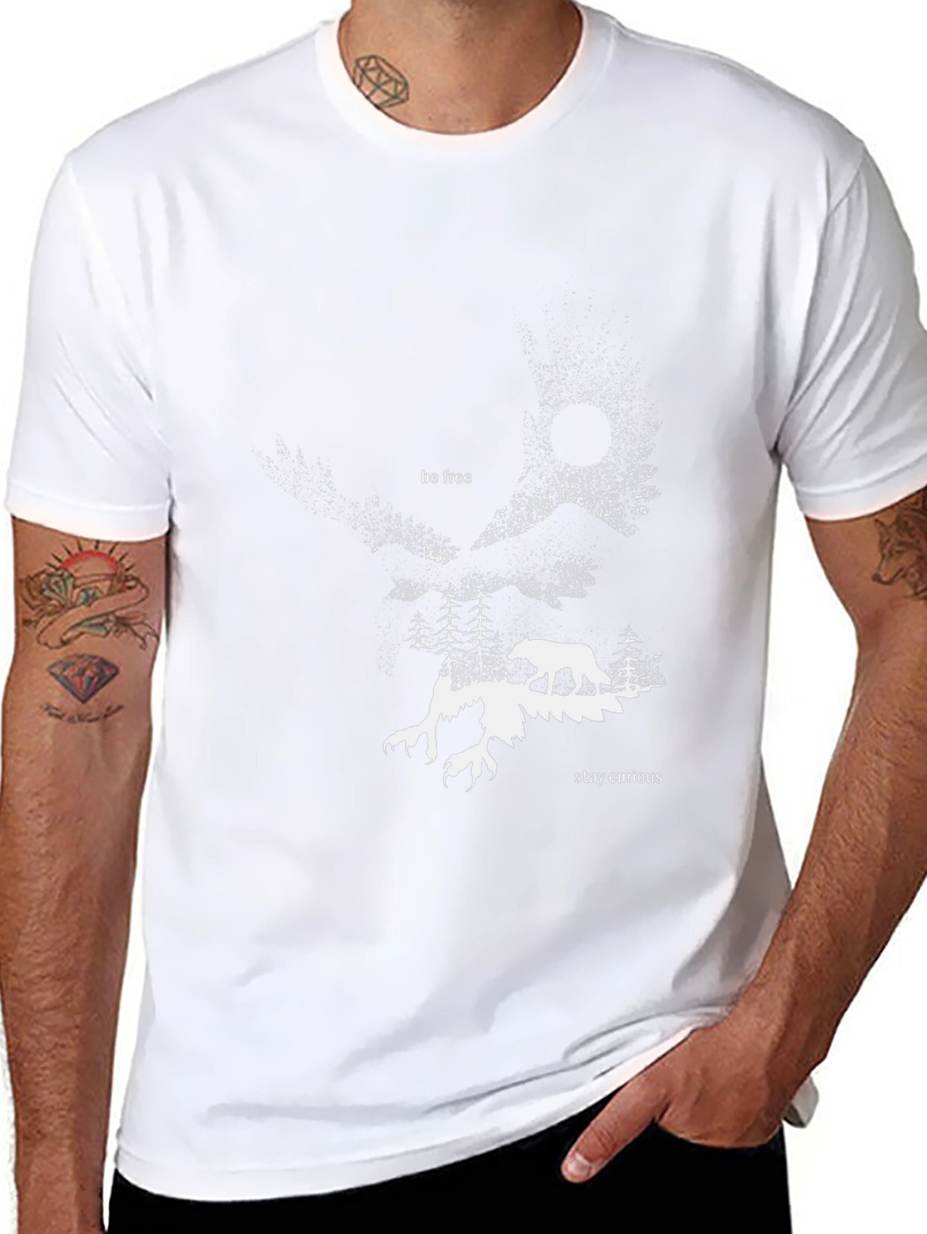 Abstract Forest Wolf Graphic Tee - Black
