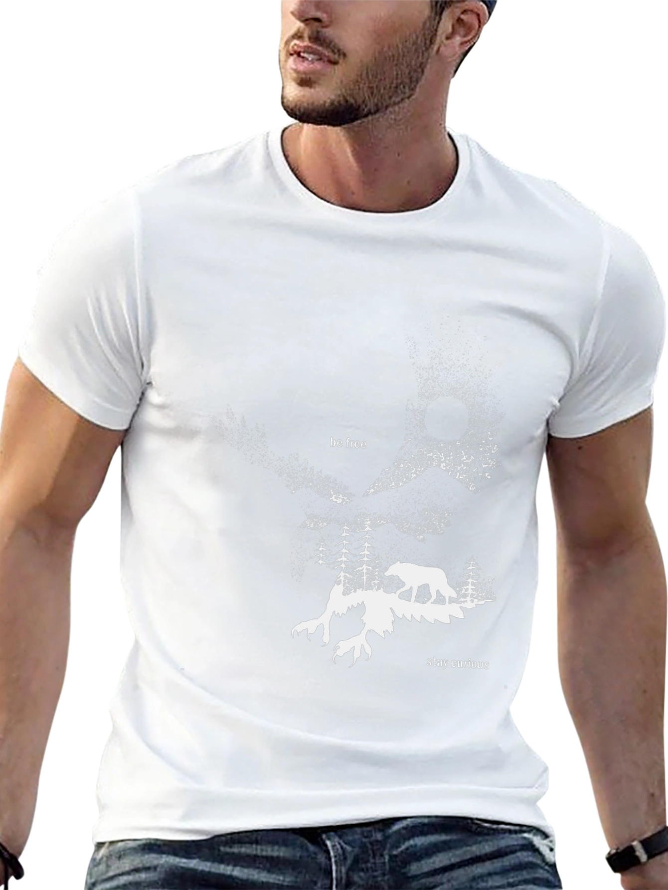 Abstract Forest Wolf Graphic Tee - Black