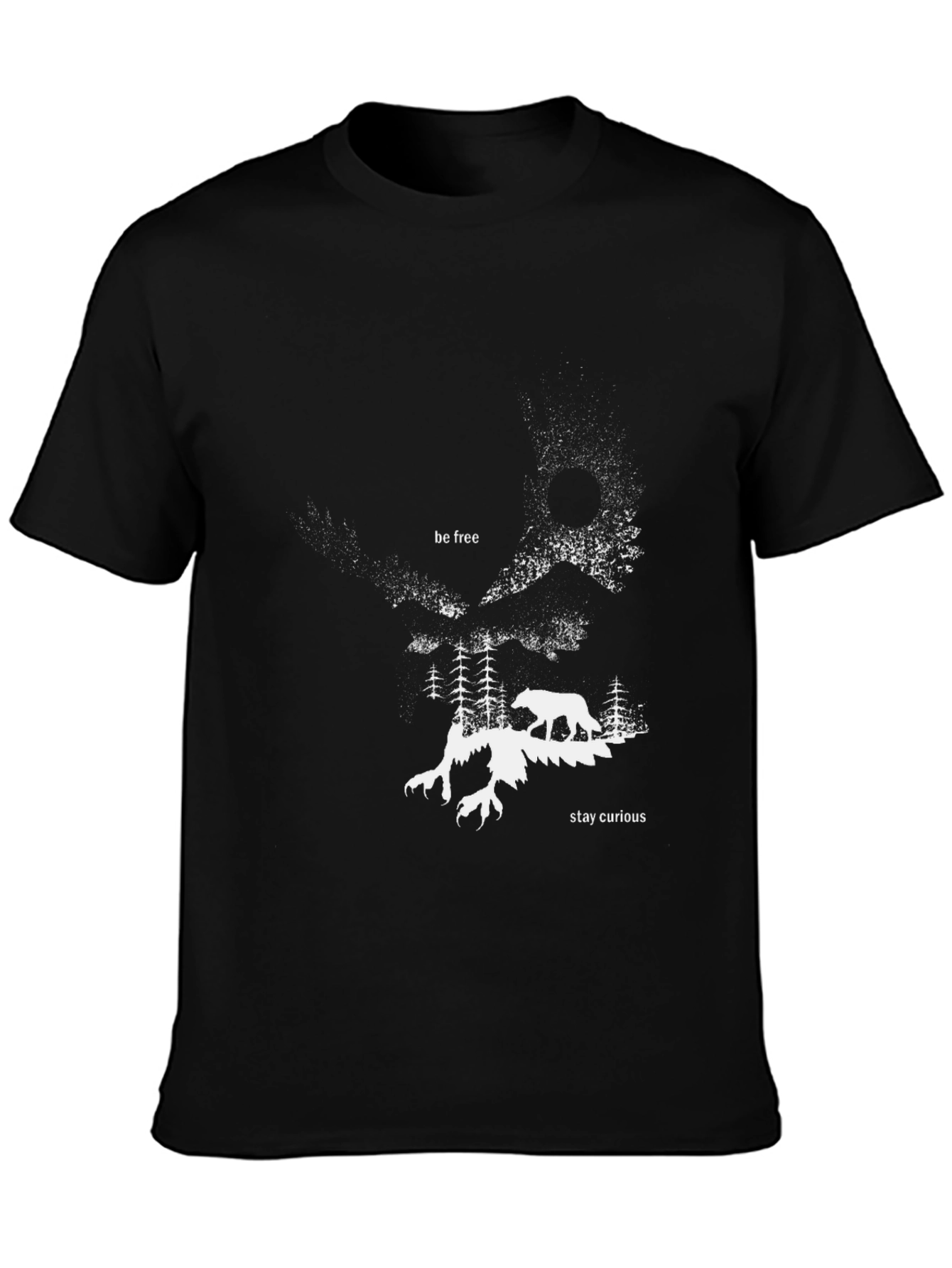 Abstract Forest Wolf Graphic Tee - Black