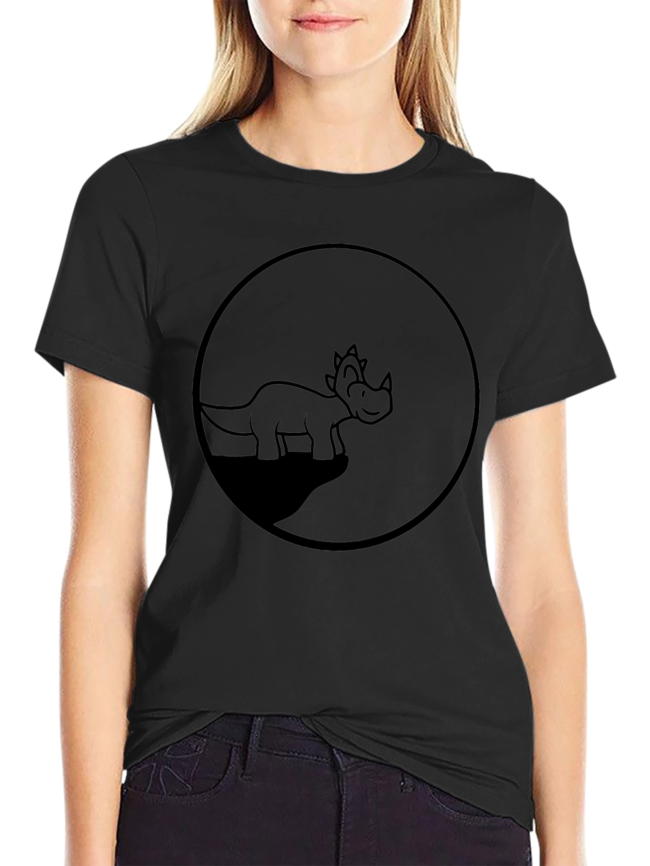 Dino Circle Graphic Tee - Casual Black T-Shirt