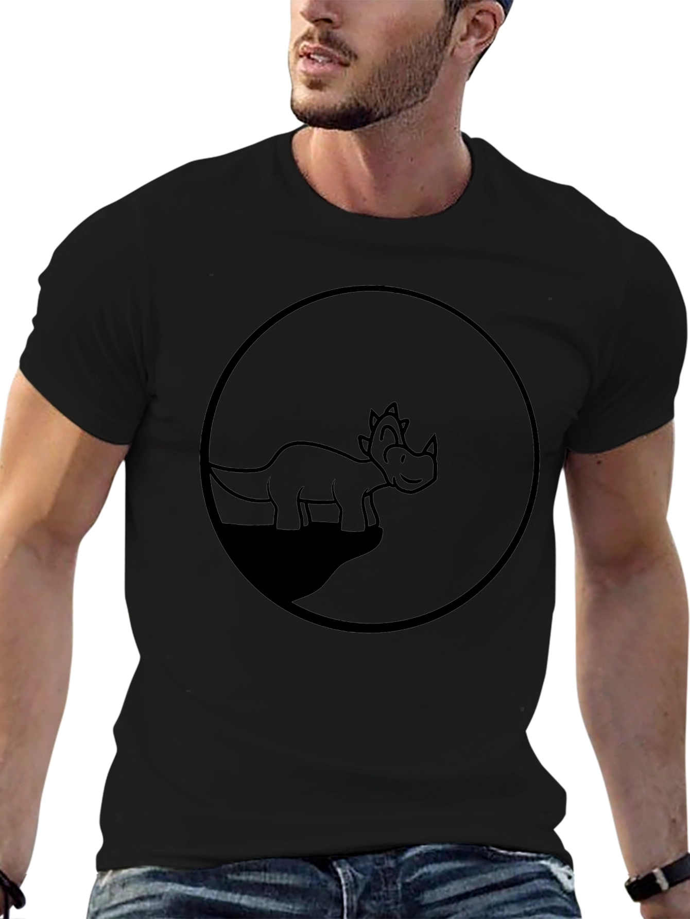 Dino Circle Graphic Tee - Casual Black T-Shirt