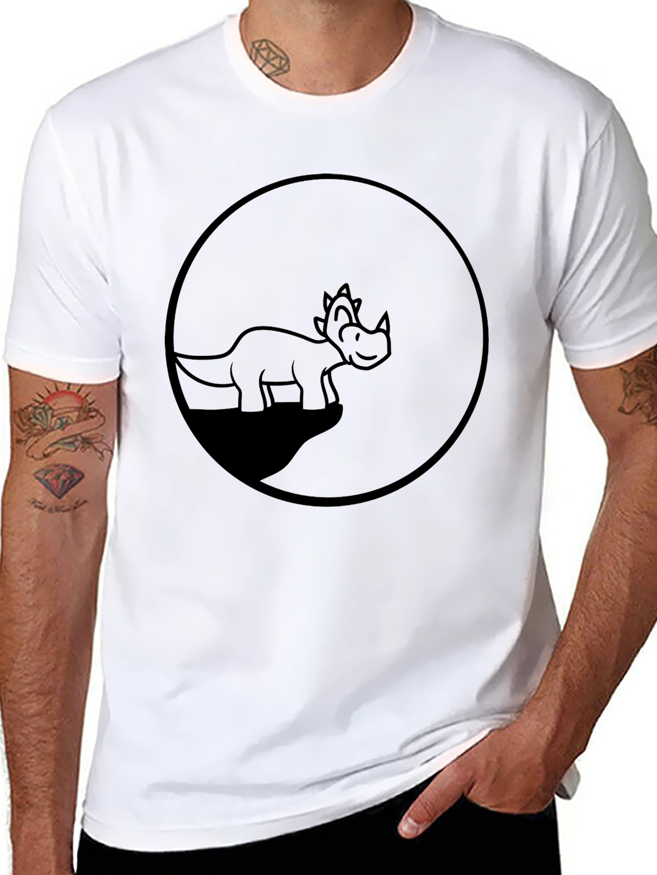 Dino Circle Graphic Tee - Casual Black T-Shirt