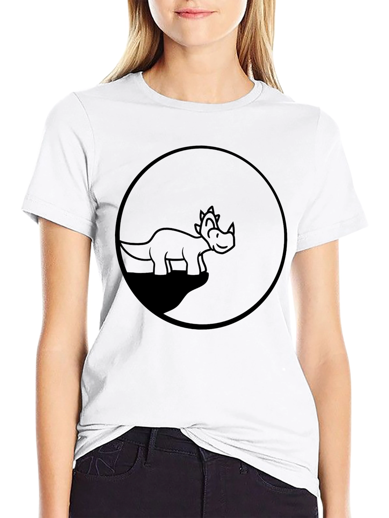 Dino Circle Graphic Tee - Casual Black T-Shirt