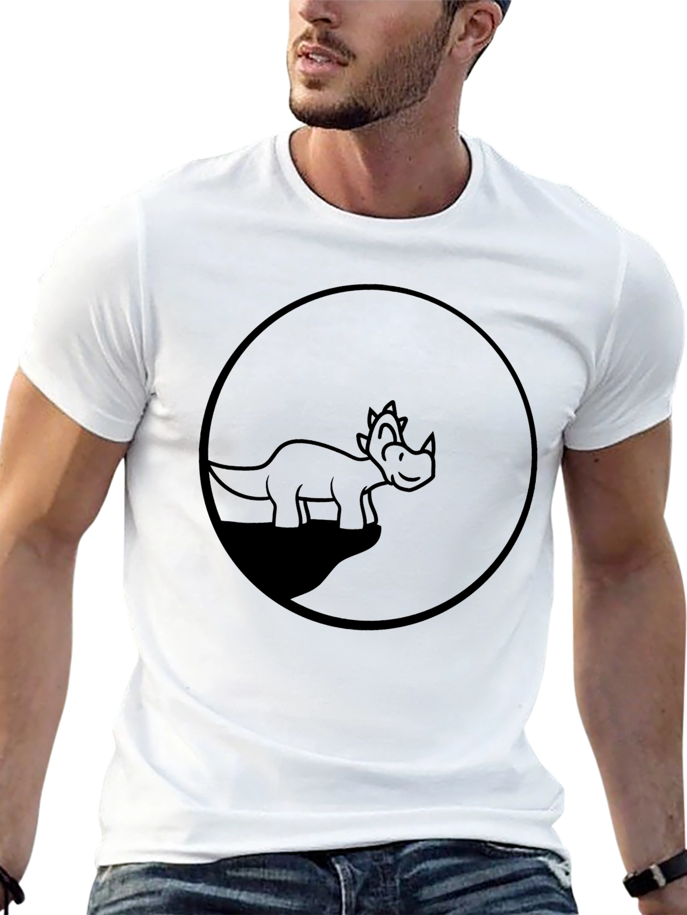 Dino Circle Graphic Tee - Casual Black T-Shirt
