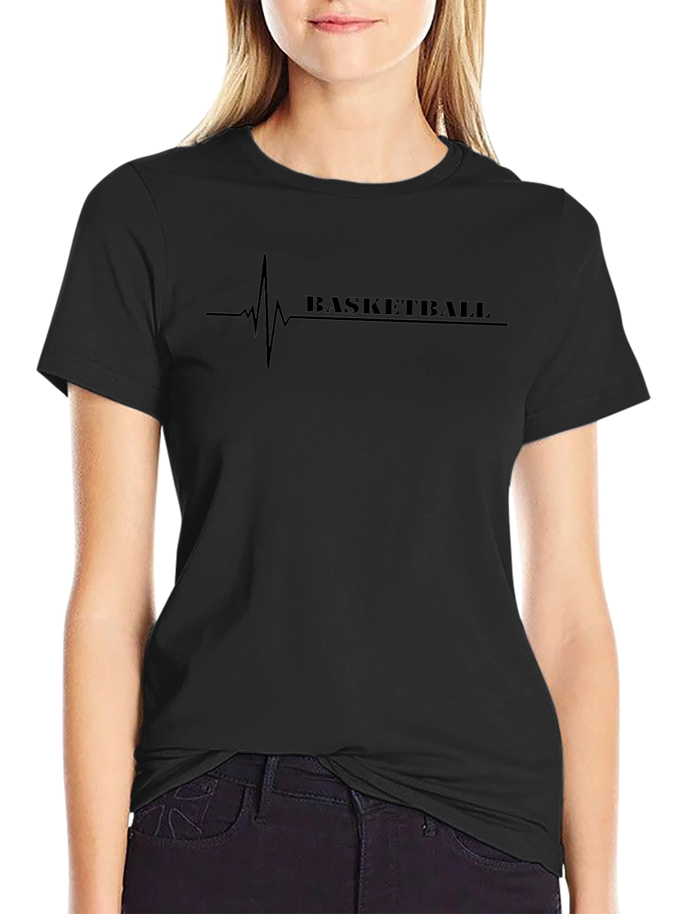 Basketball Heartbeat Graphic Tee - Black