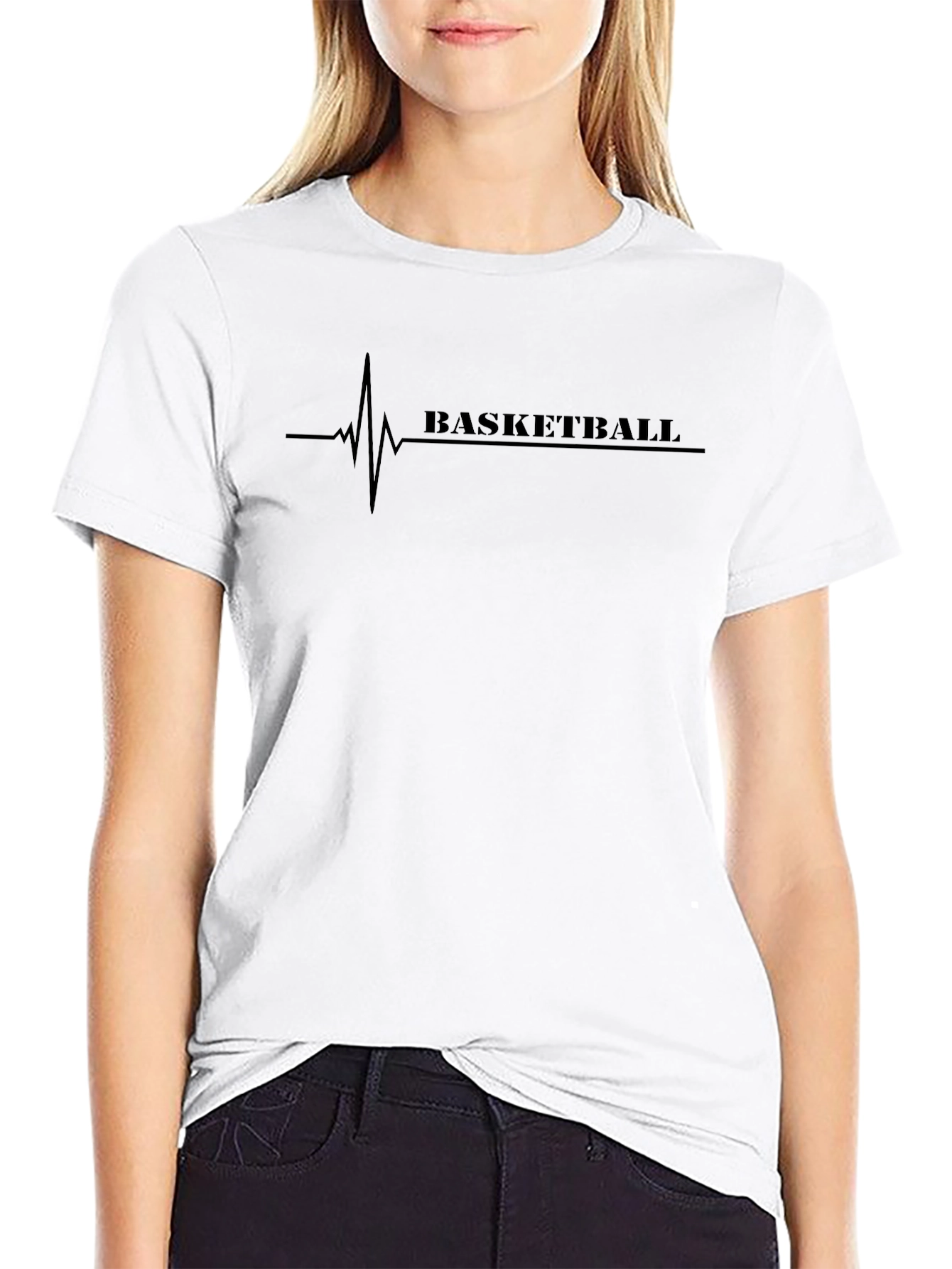 Basketball Heartbeat Graphic Tee - Black