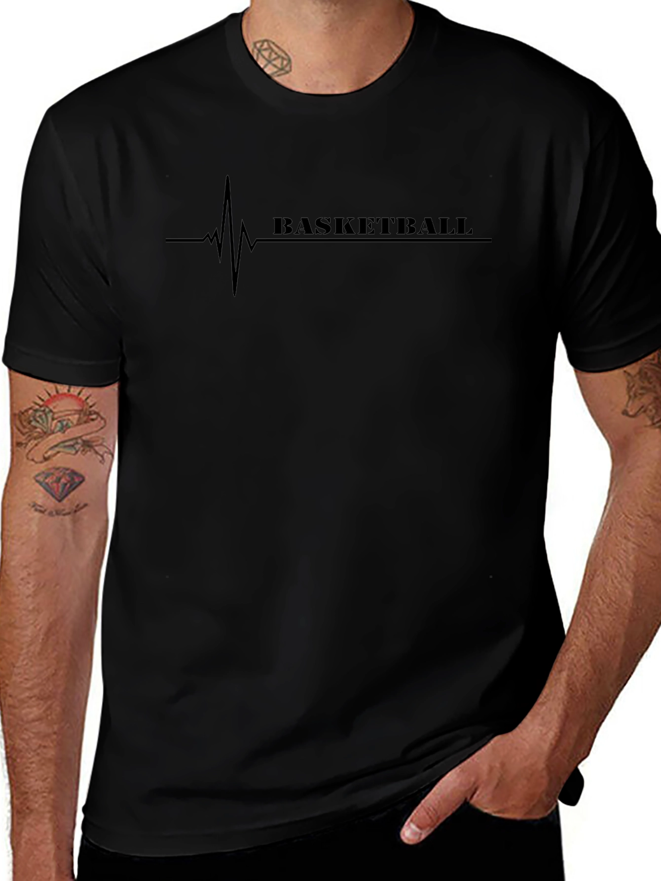 Basketball Heartbeat Graphic Tee - Black