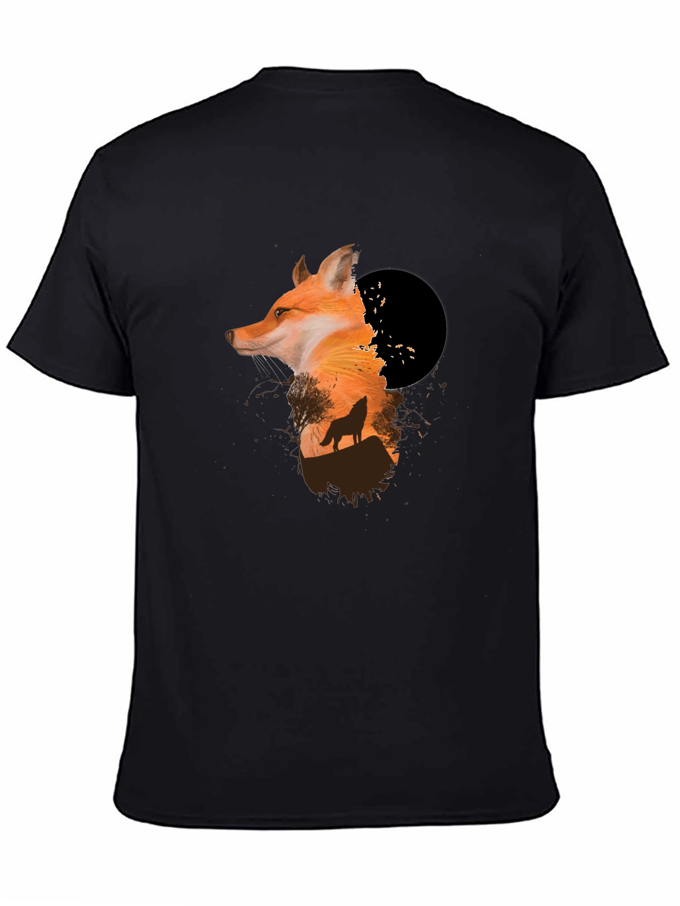 Fox & Wolf Graphic Black T-Shirt - Unique Design