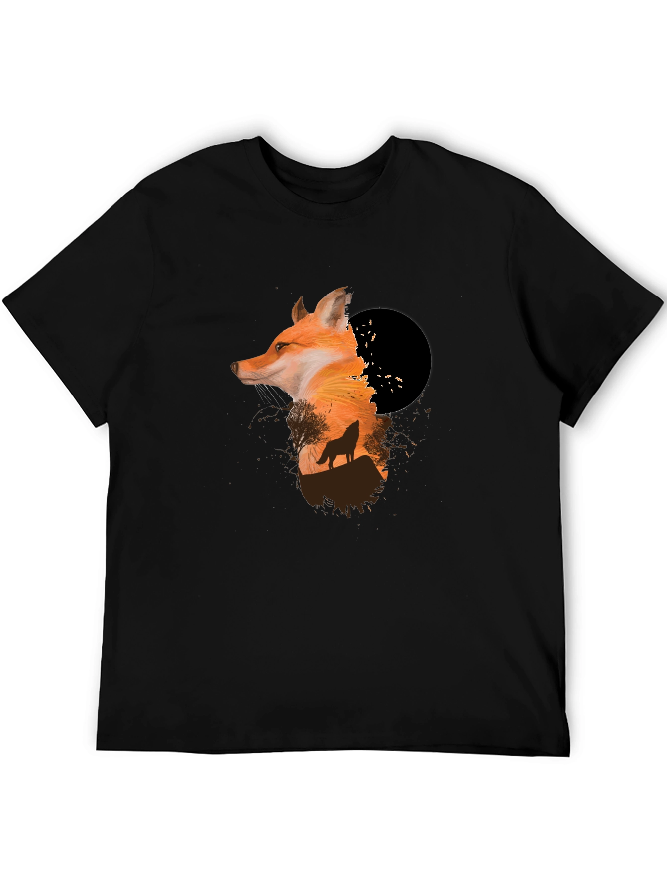 Fox & Wolf Graphic Black T-Shirt - Unique Design