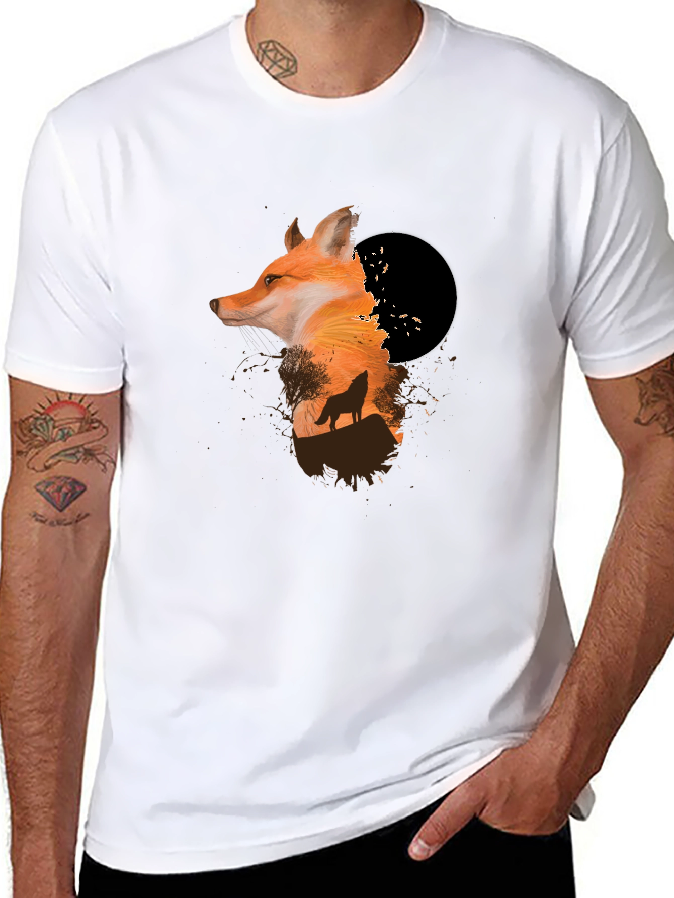 Fox & Wolf Graphic Black T-Shirt - Unique Design