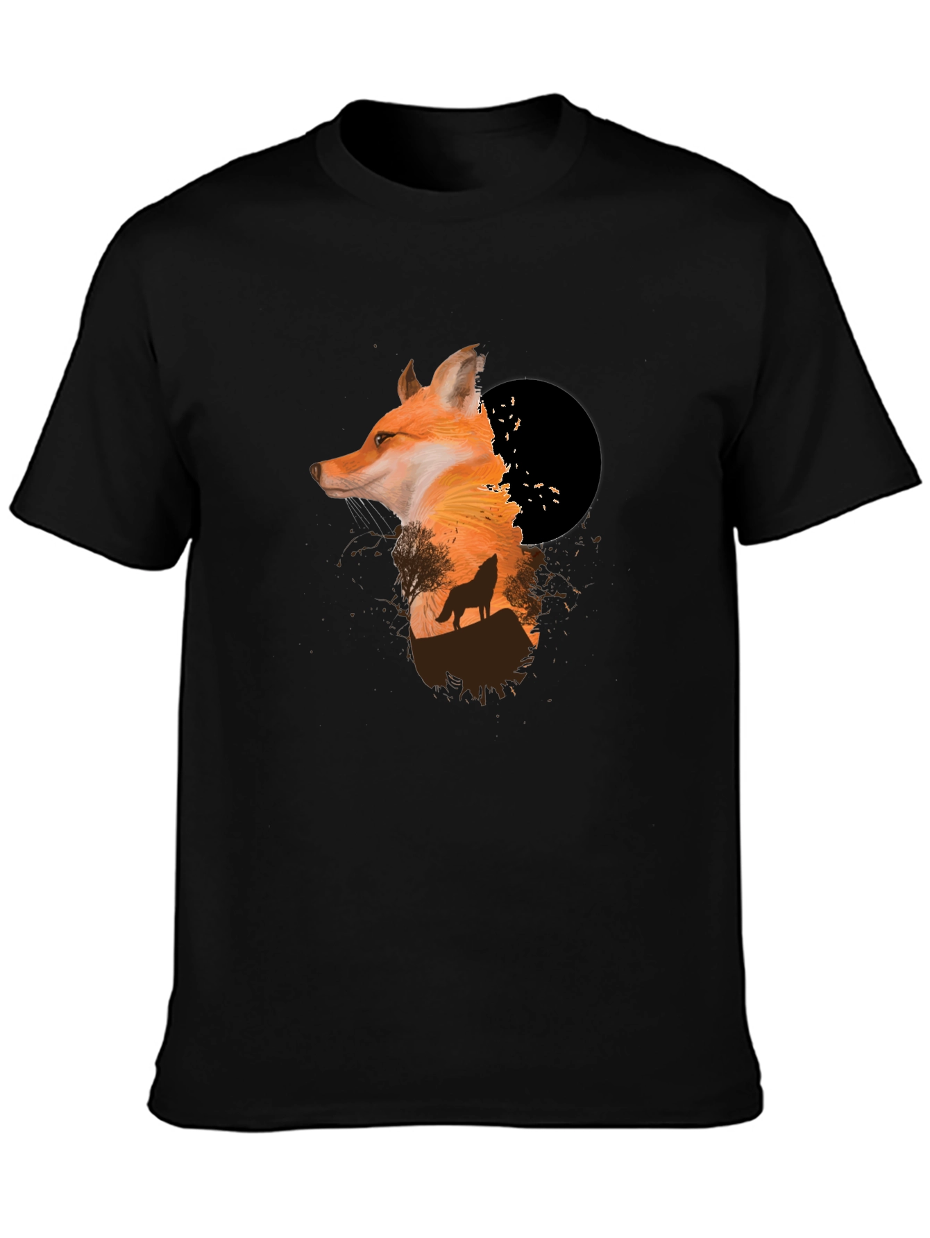Fox & Wolf Graphic Black T-Shirt - Unique Design