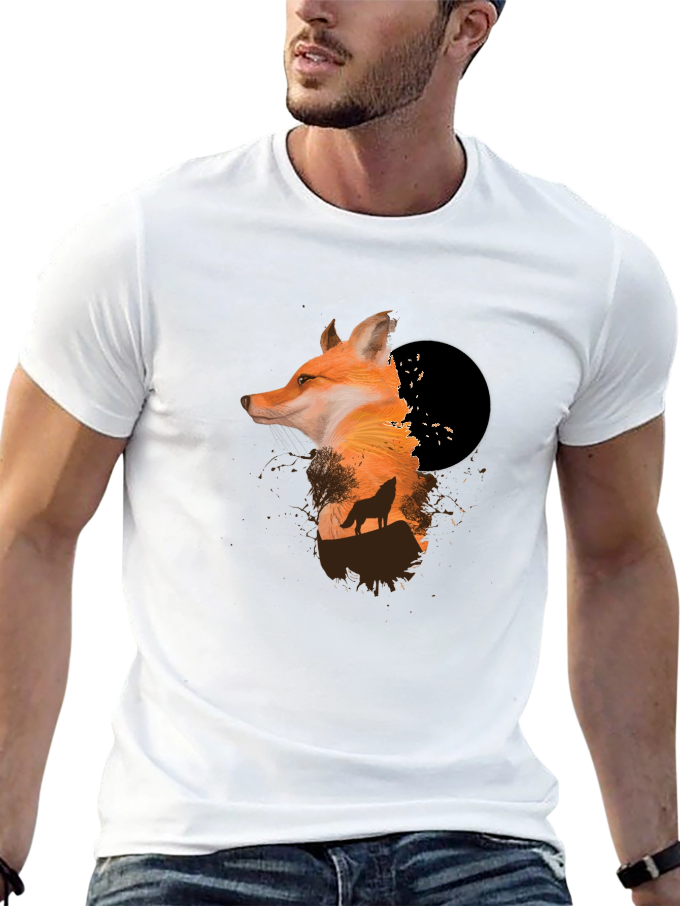 Fox & Wolf Graphic Black T-Shirt - Unique Design