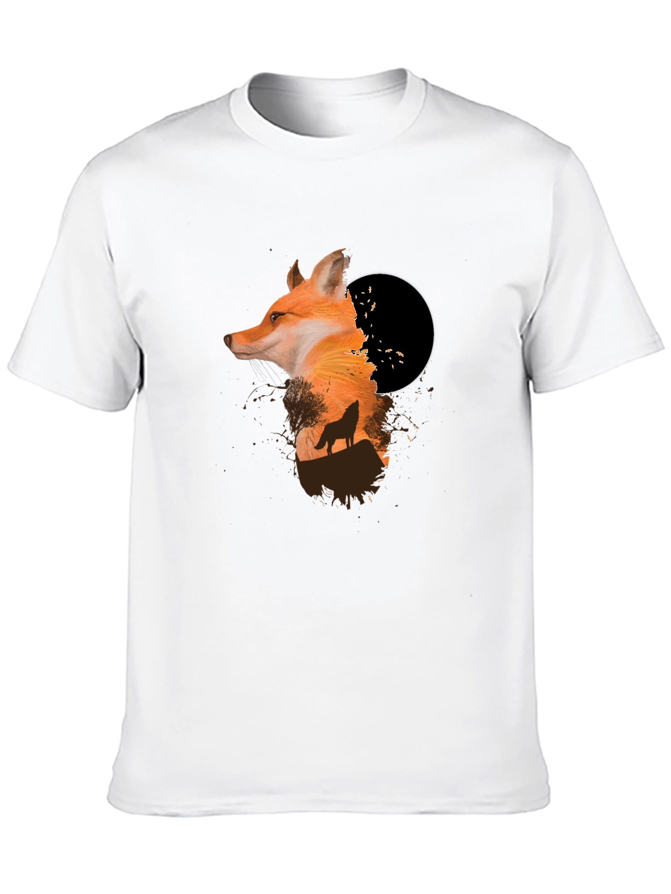 Fox & Wolf Graphic Black T-Shirt - Unique Design