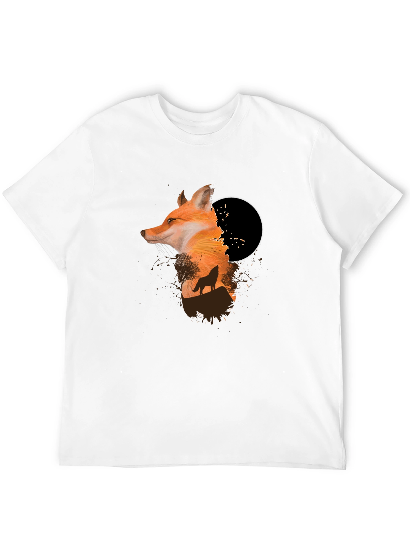 Fox & Wolf Graphic Black T-Shirt - Unique Design