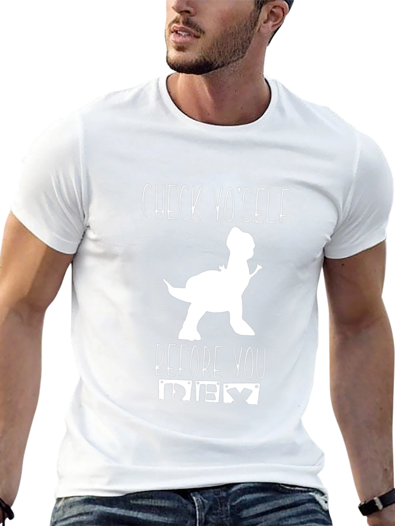Check Yo Self Dinosaur Graphic Black T-Shirt