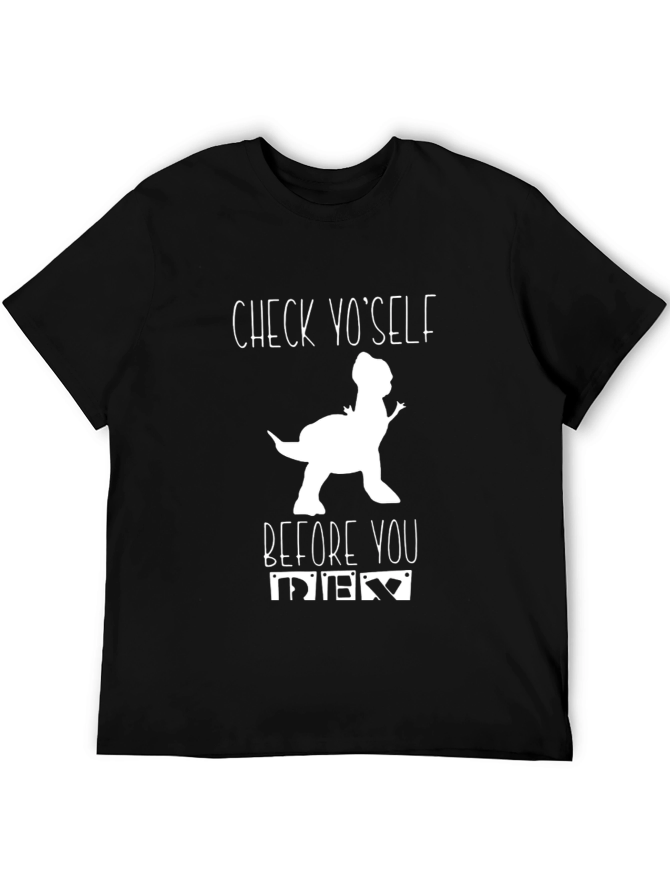 Check Yo Self Dinosaur Graphic Black T-Shirt