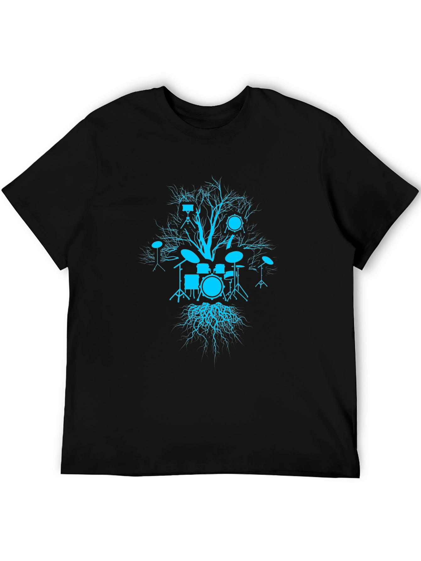 Drum Set Tree Graphic Tee - Black Cotton T-Shirt