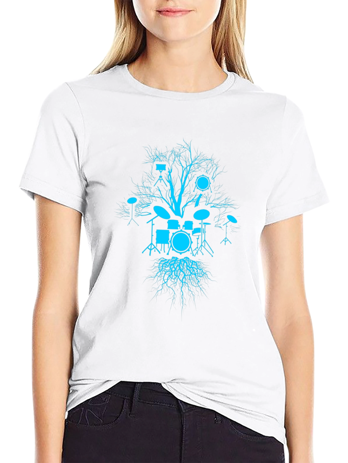 Drum Set Tree Graphic Tee - Black Cotton T-Shirt