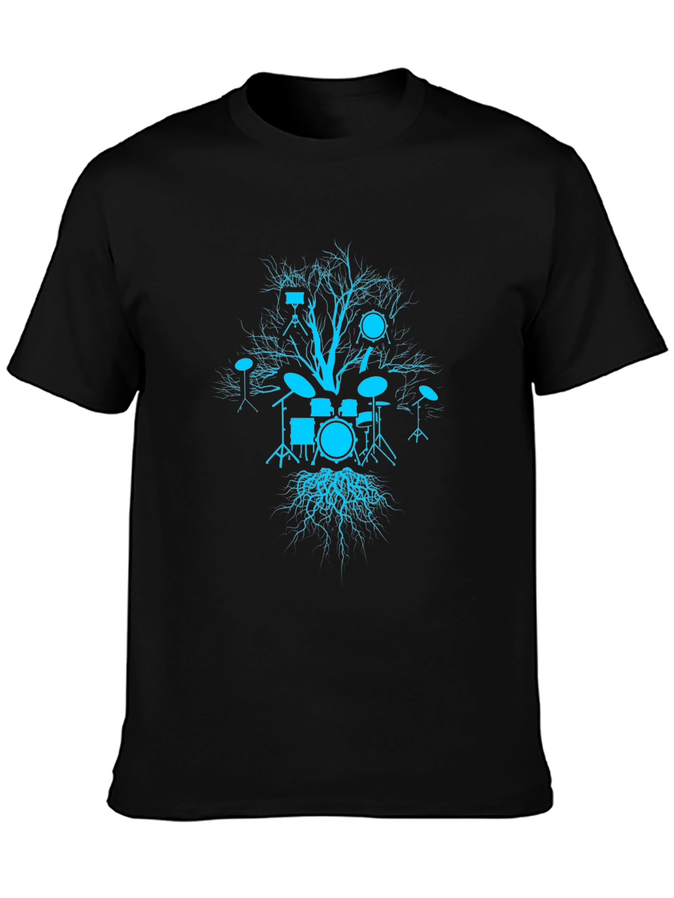 Drum Set Tree Graphic Tee - Black Cotton T-Shirt