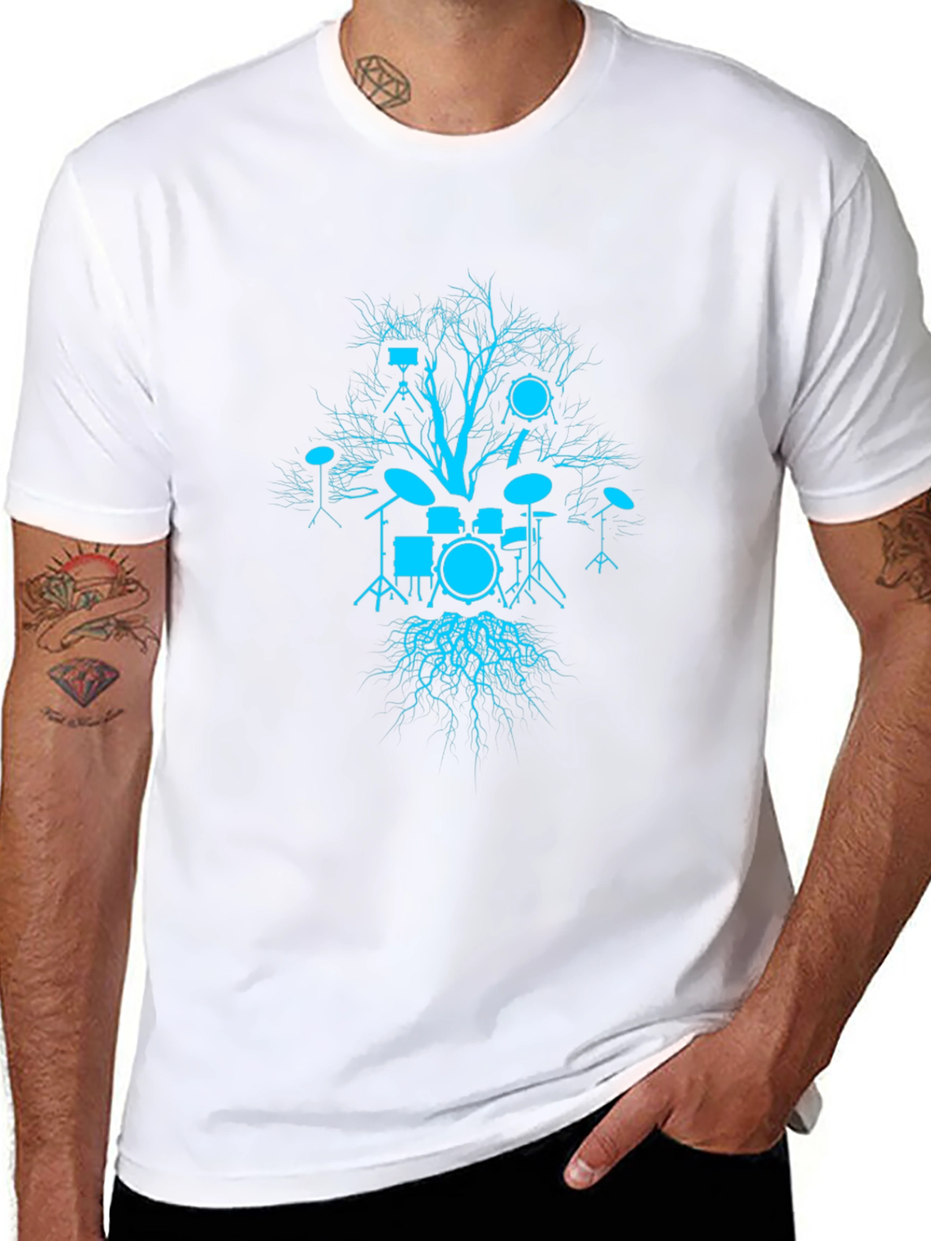 Drum Set Tree Graphic Tee - Black Cotton T-Shirt