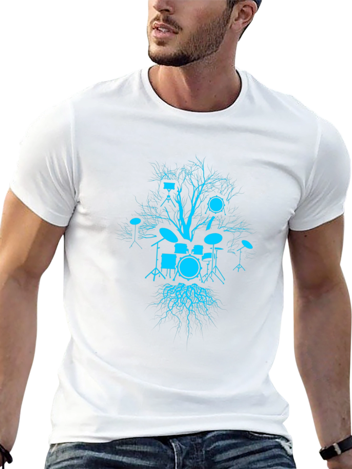 Drum Set Tree Graphic Tee - Black Cotton T-Shirt