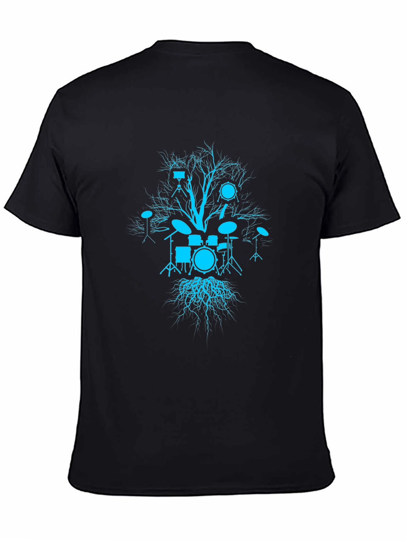 Drum Set Tree Graphic Tee - Black Cotton T-Shirt
