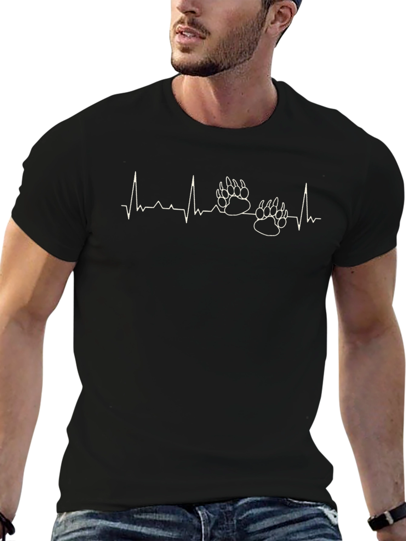 Bear Paw Heartbeat T-Shirt - Black