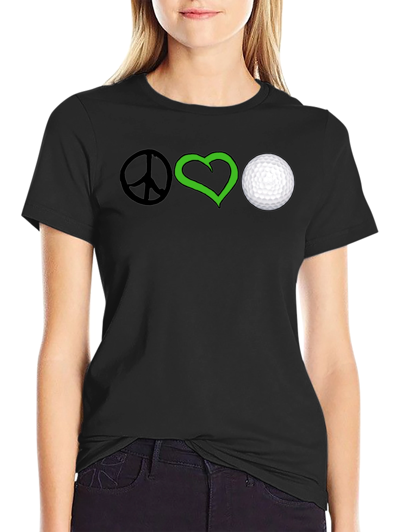 Peace Love Golf T-Shirt - Black Cotton Tee