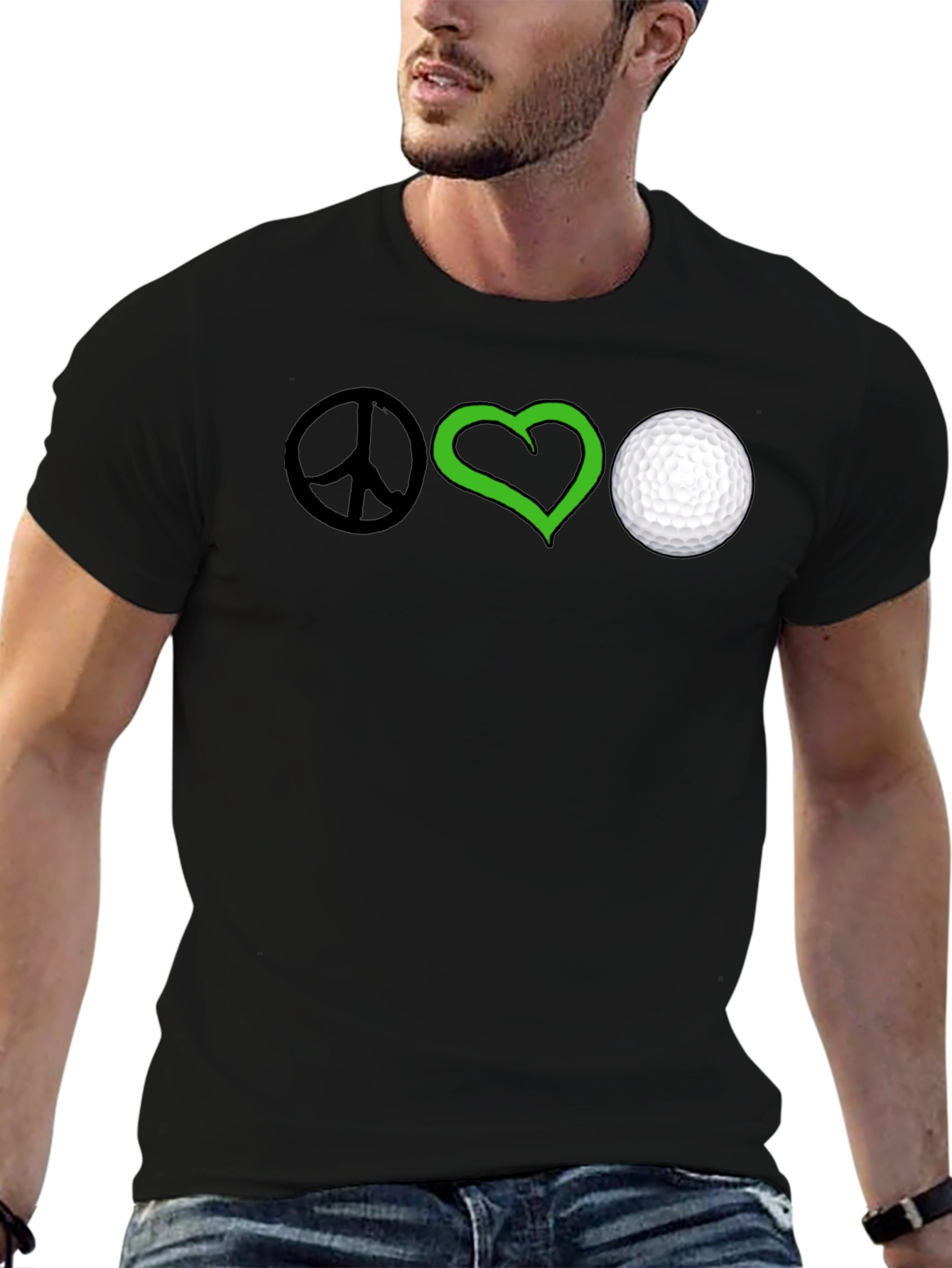 Peace Love Golf T-Shirt - Black Cotton Tee