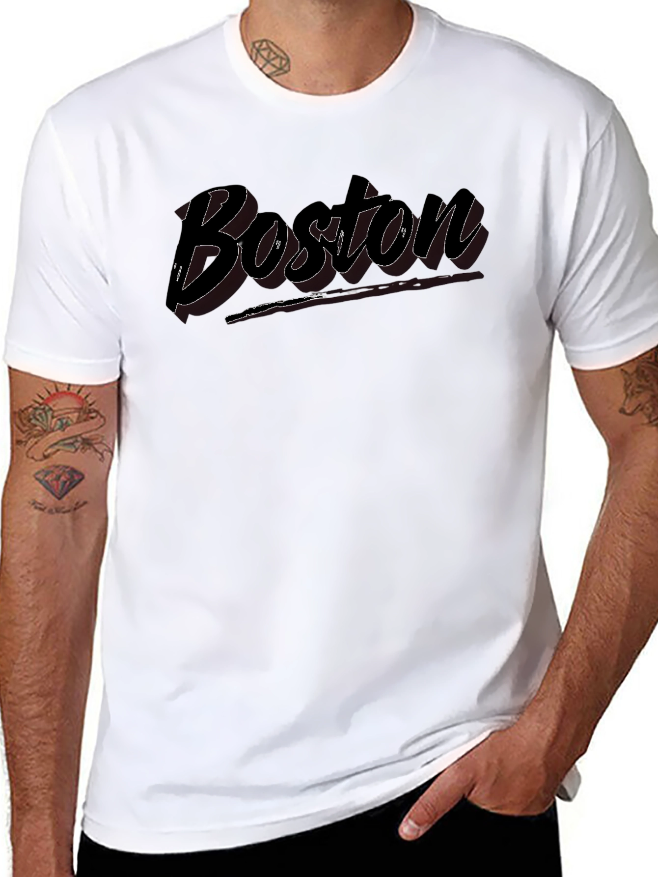 Boston Script Black Cotton Graphic Tee