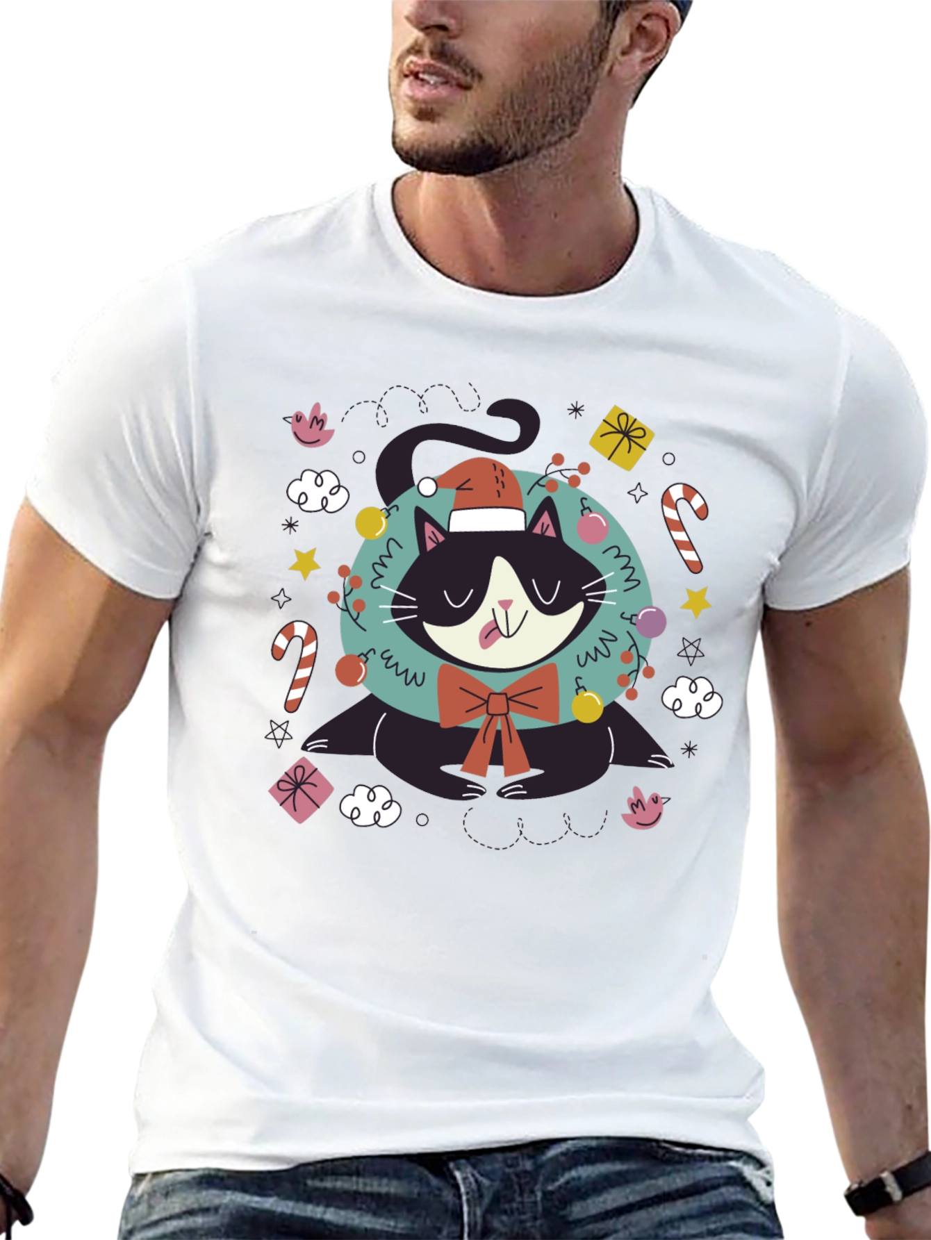 Festive Cat T-Shirt - Holiday Cheer
