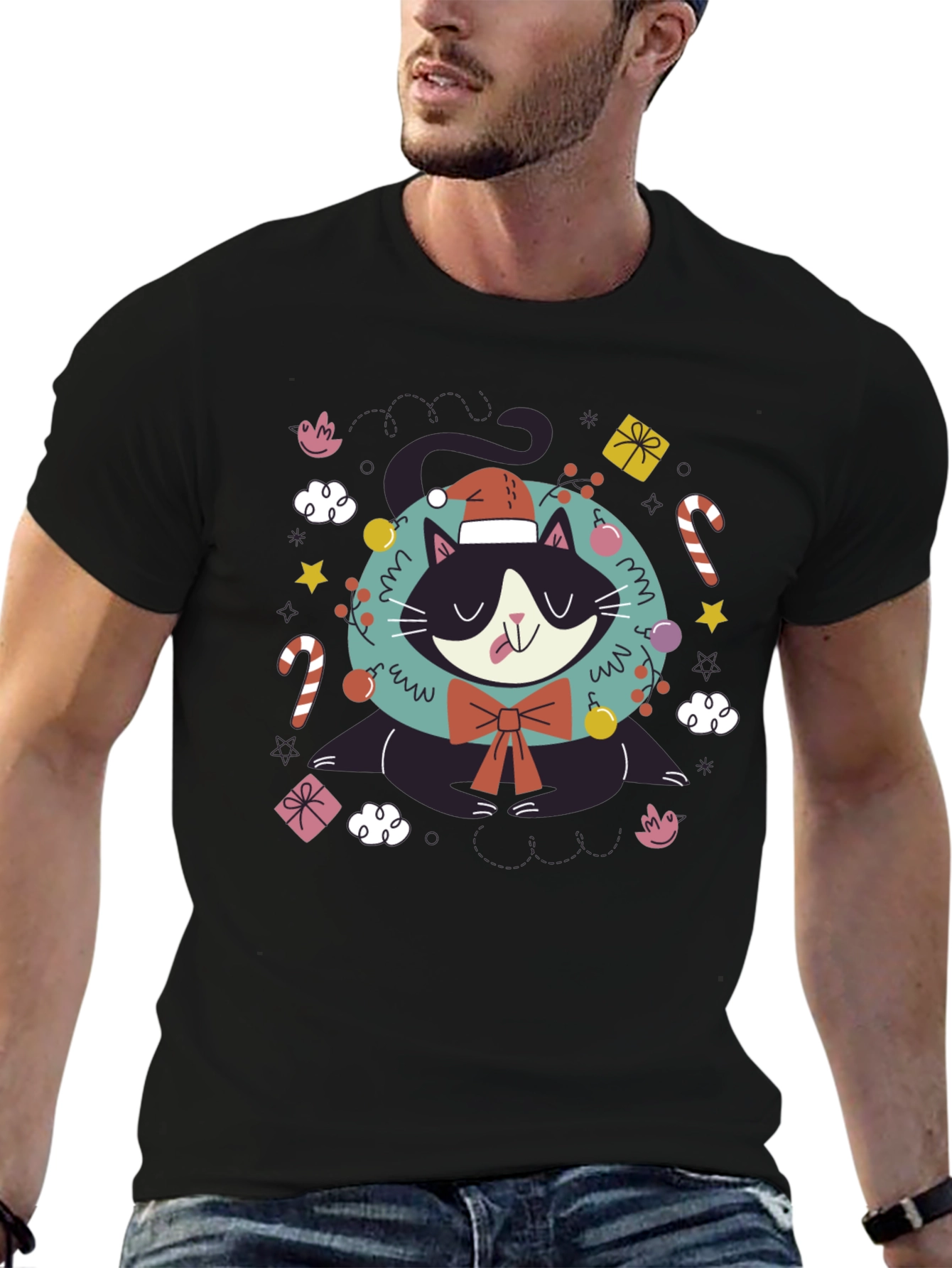 Festive Cat T-Shirt - Holiday Cheer