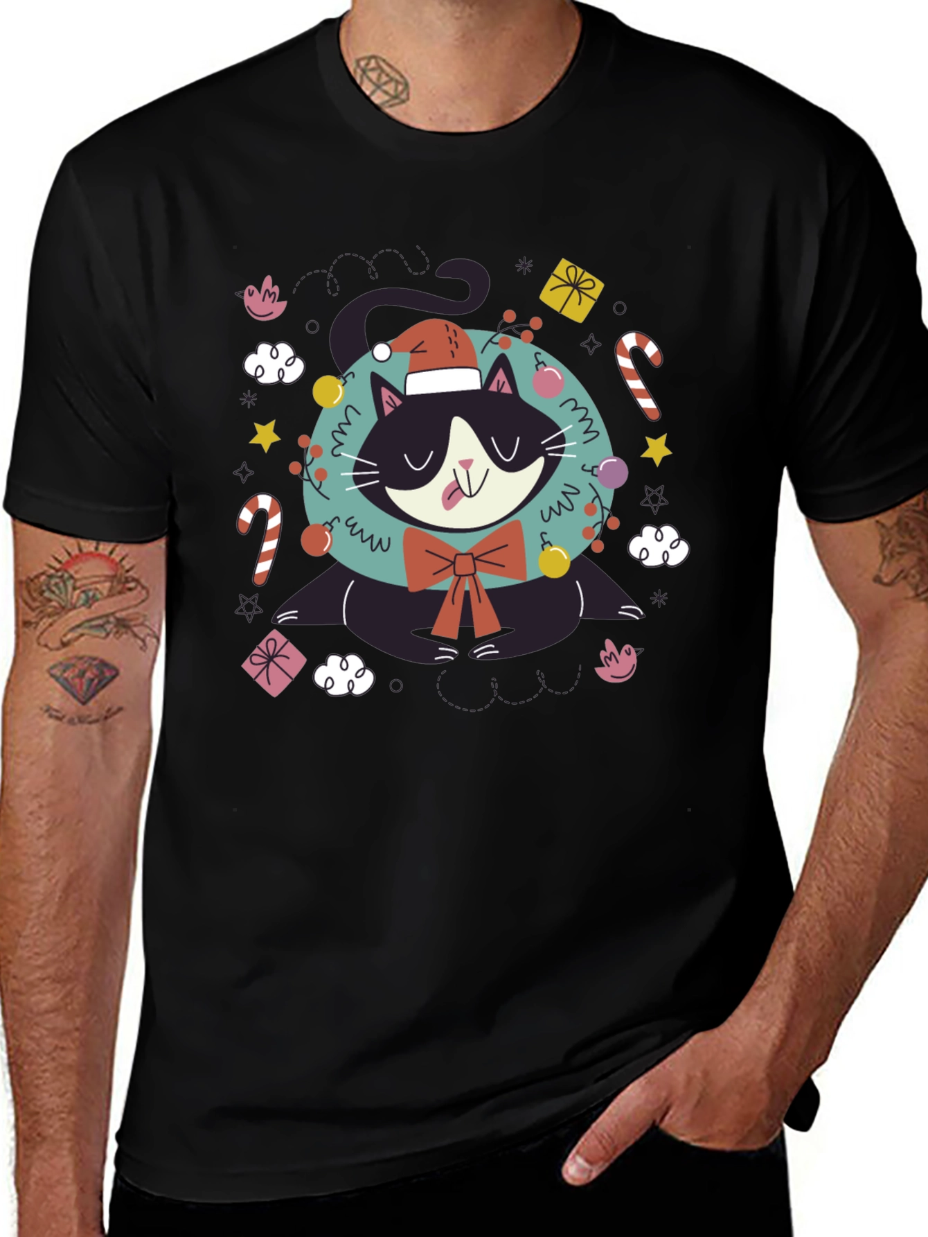 Festive Cat T-Shirt - Holiday Cheer