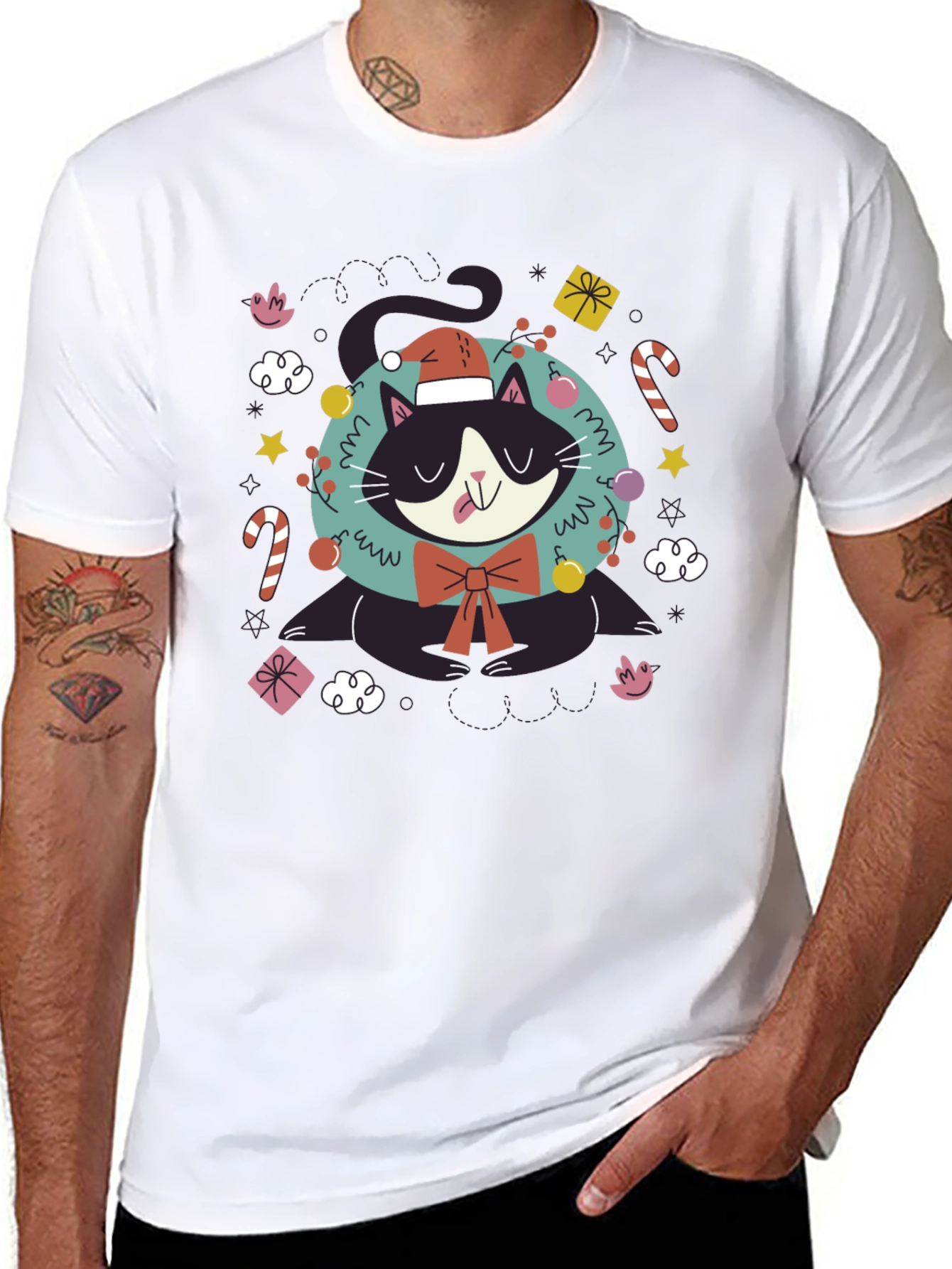 Festive Cat T-Shirt - Holiday Cheer