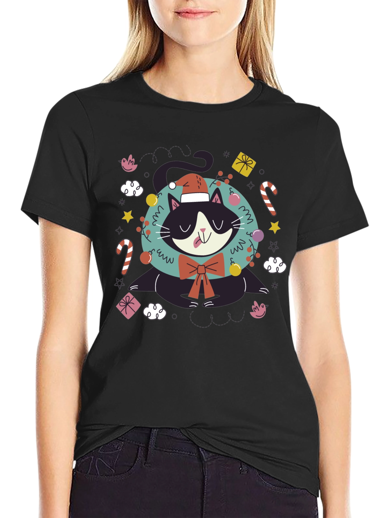 Festive Cat T-Shirt - Holiday Cheer