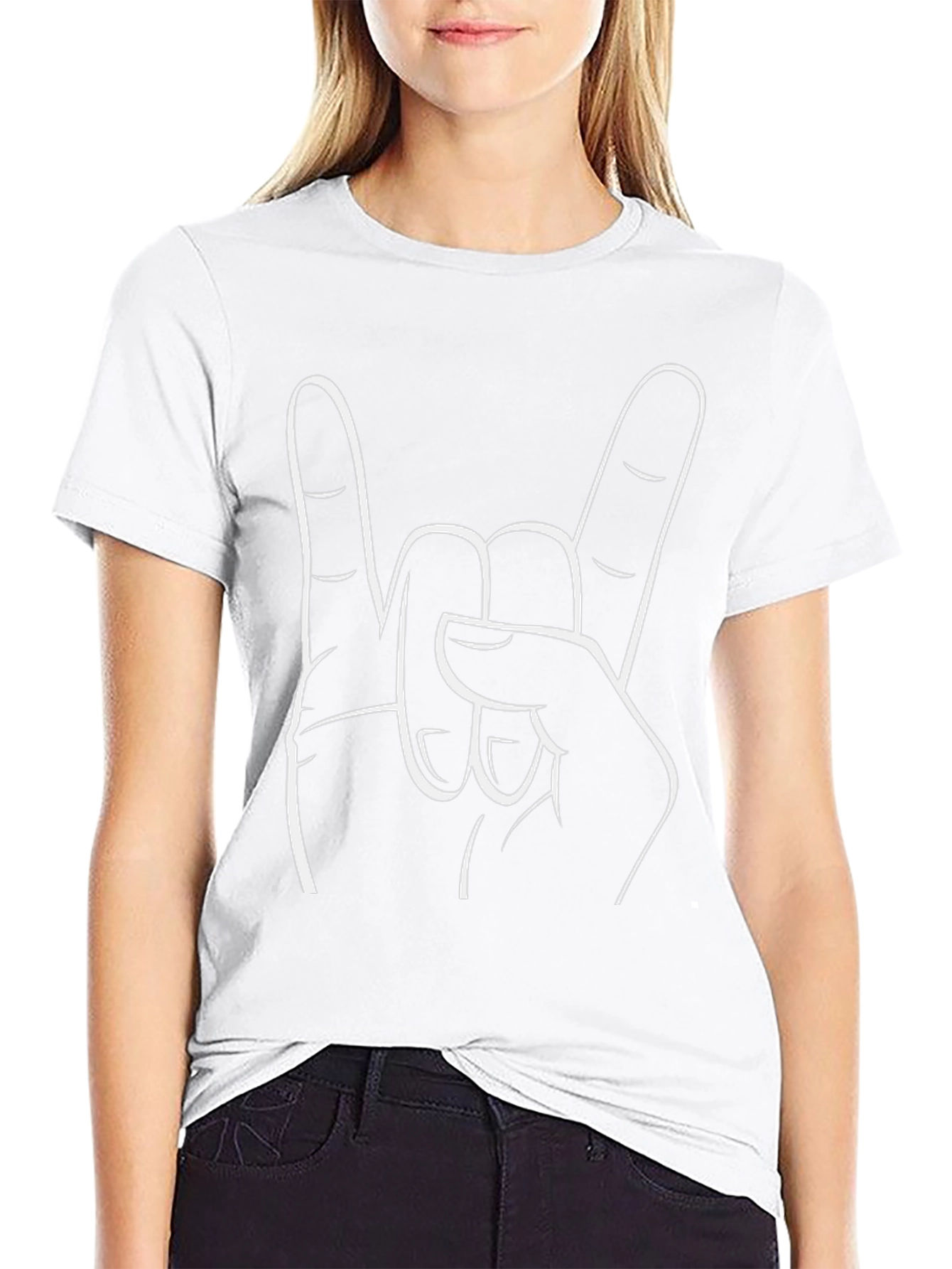 Rock On Hand Gesture Graphic Tee - Black