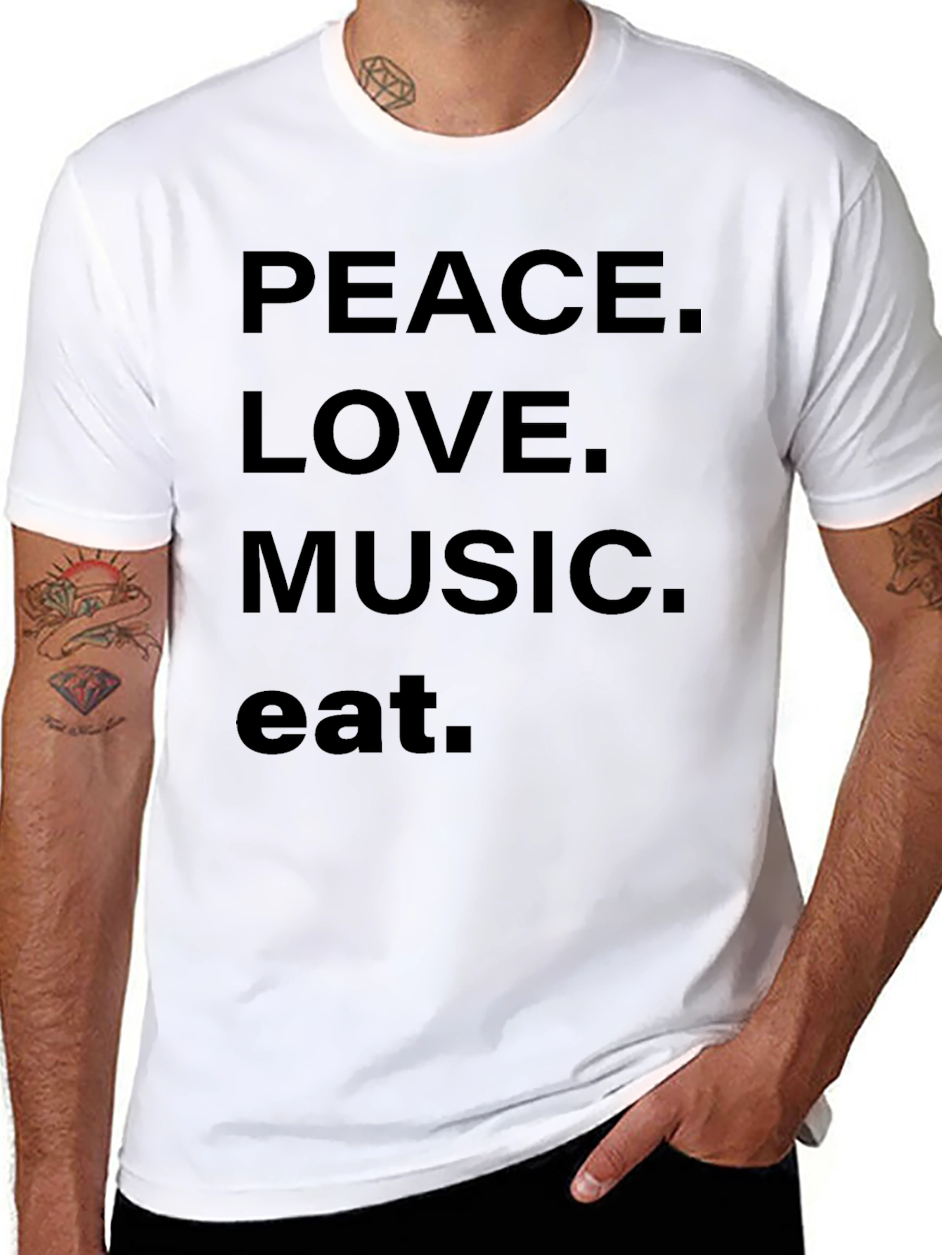 Peace Love Music Eat Black Graphic Tee