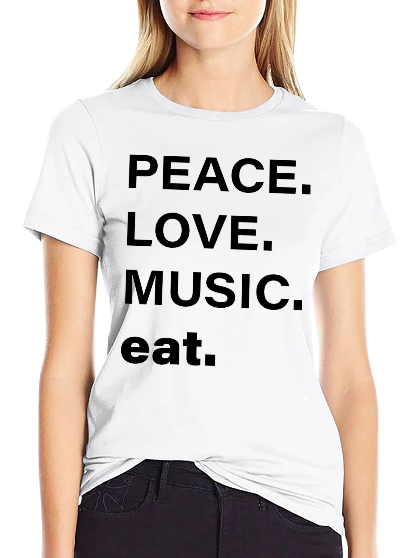 Peace Love Music Eat Black Graphic Tee