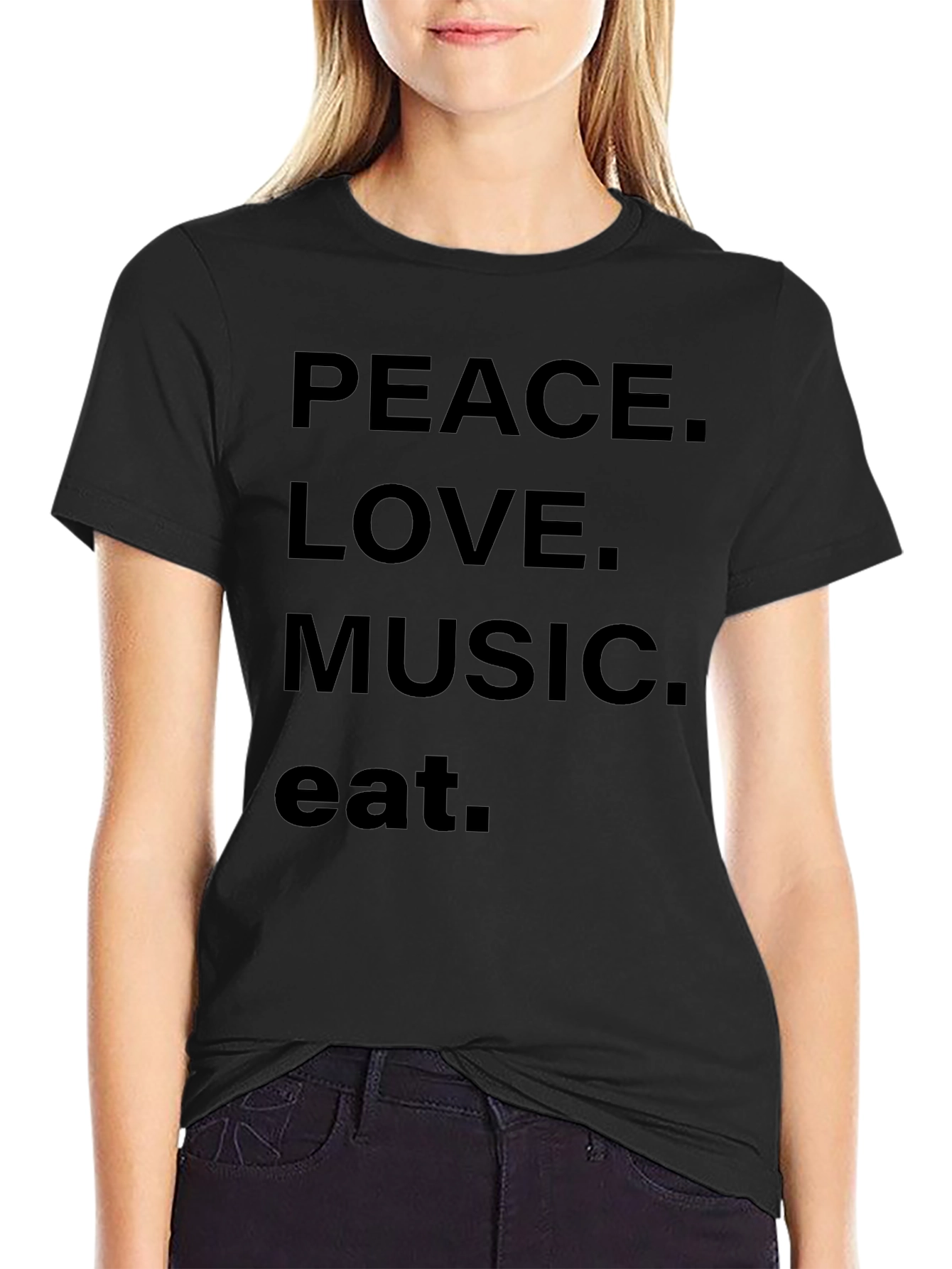 Peace Love Music Eat Black Graphic Tee