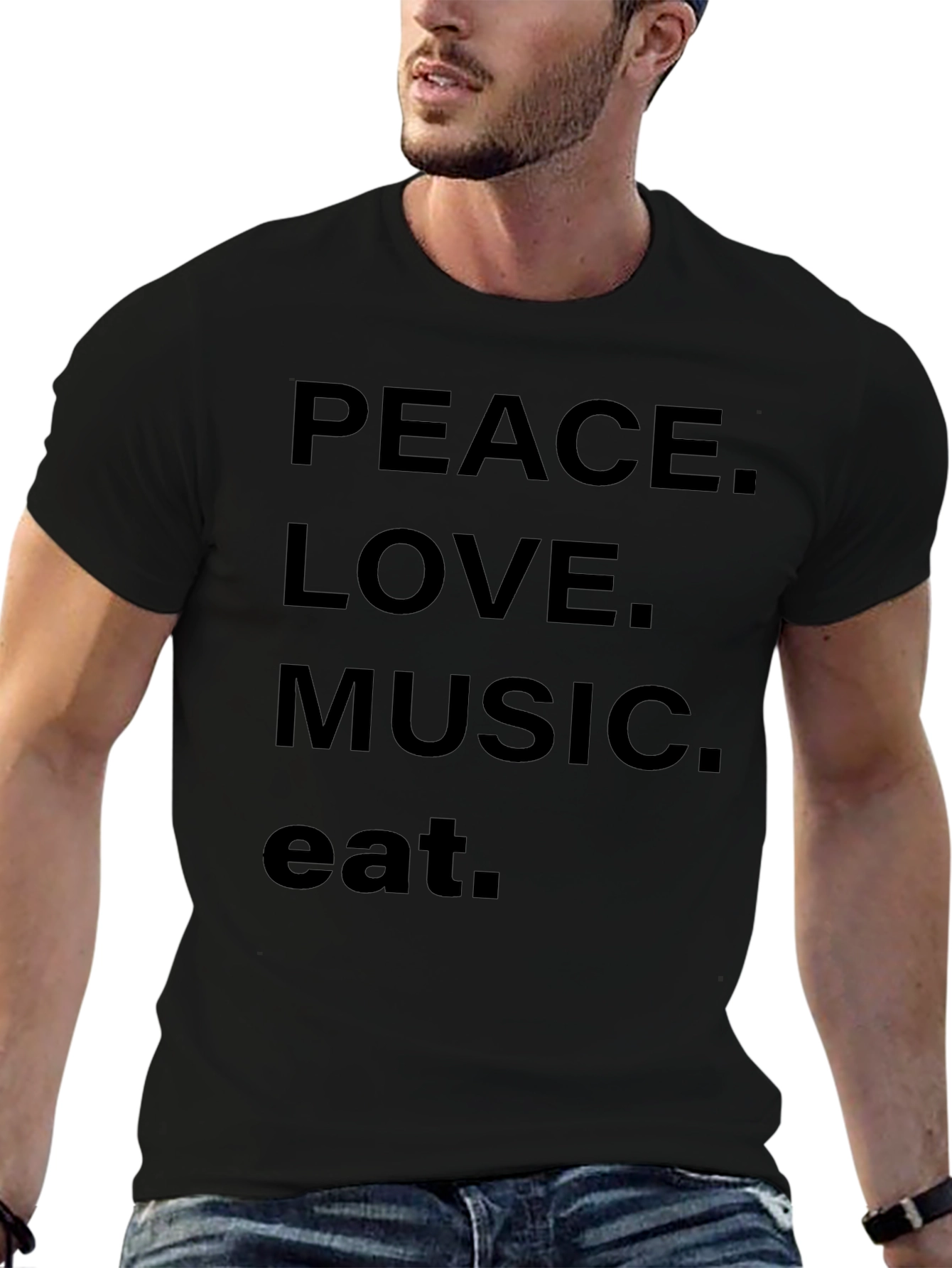 Peace Love Music Eat Black Graphic Tee