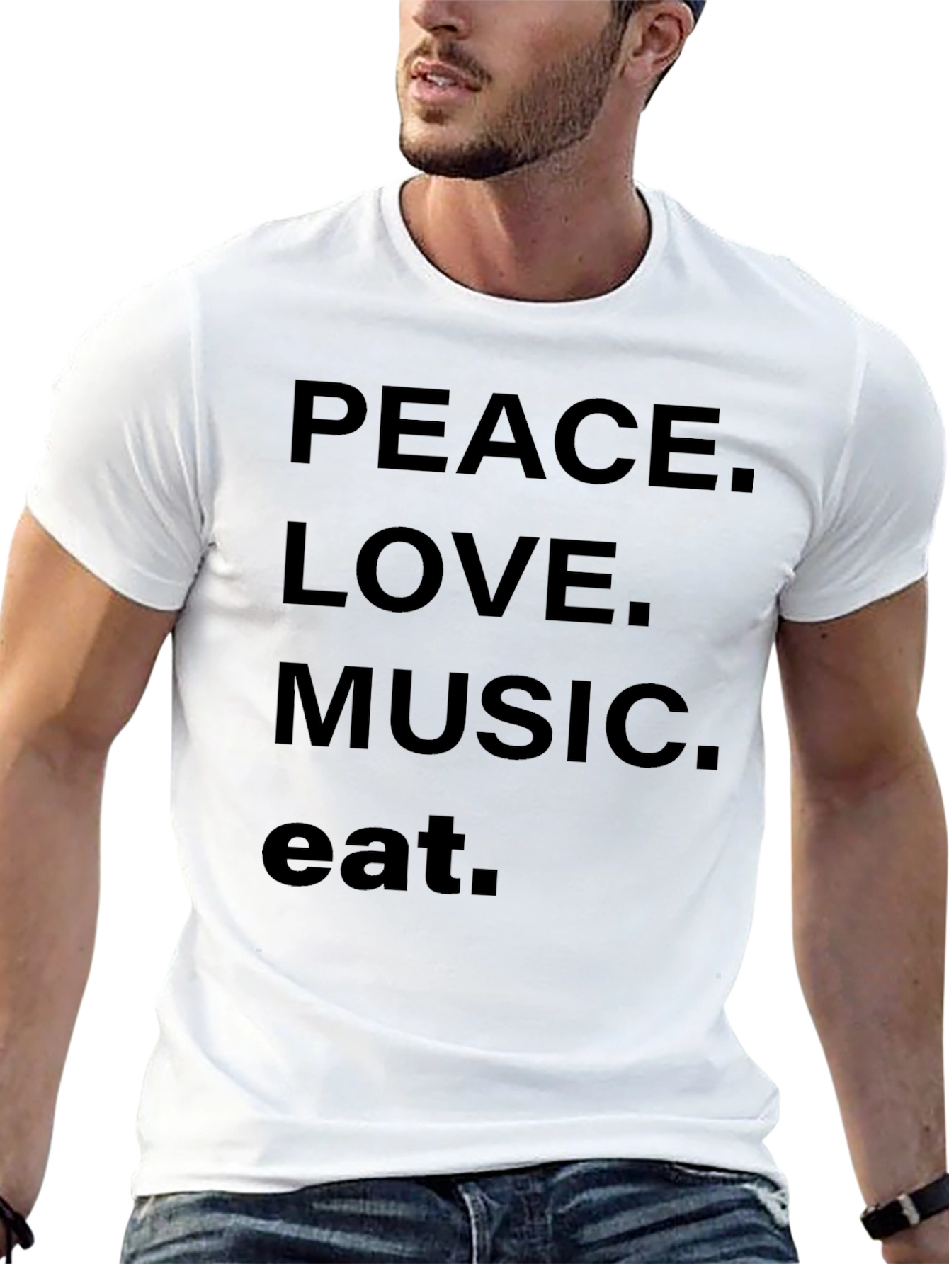 Peace Love Music Eat Black Graphic Tee