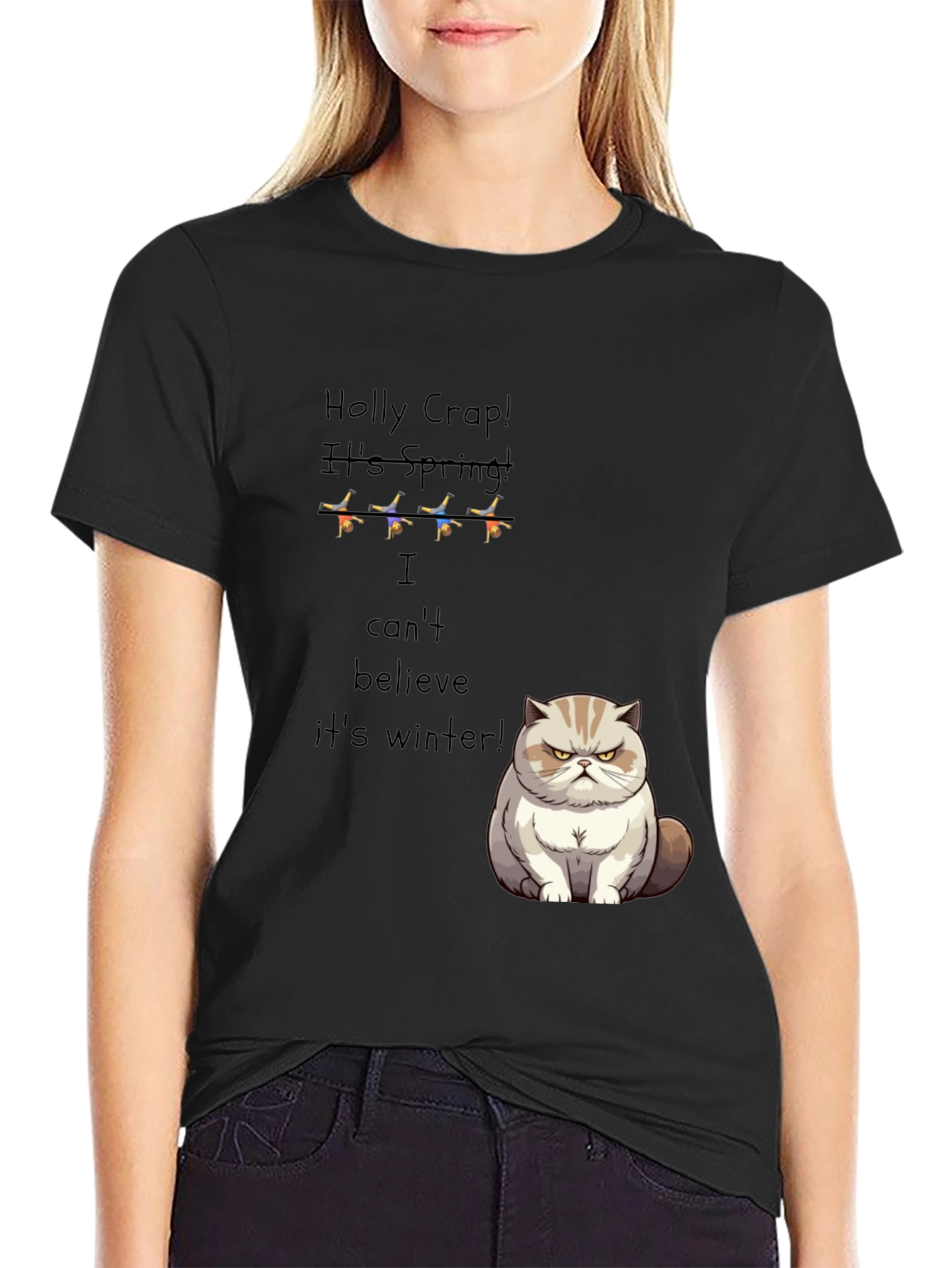 Funny Grumpy Cat T-Shirt - Holly Crap Its Spring!