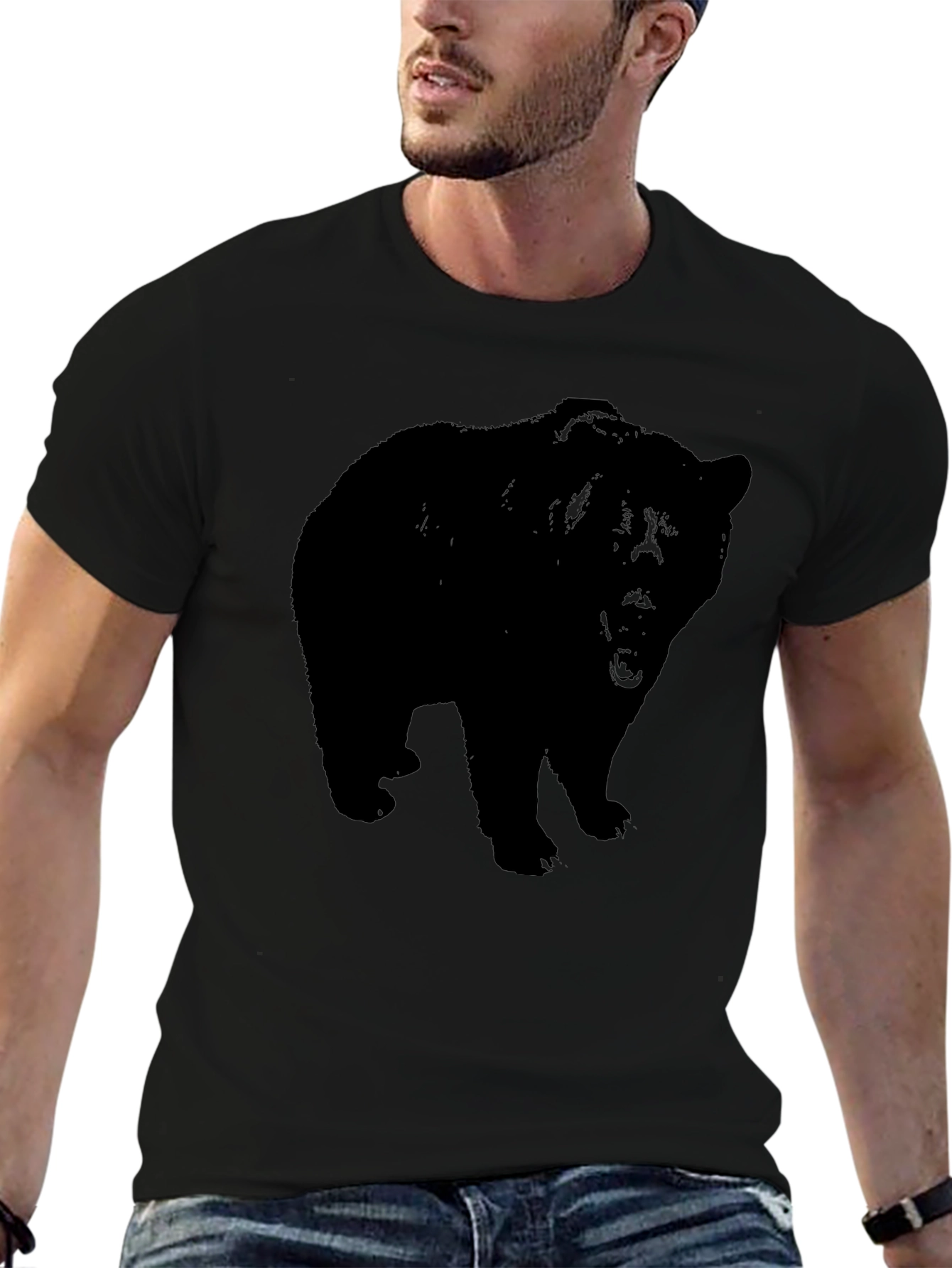 Mens Black Bear Graphic Print T-Shirt